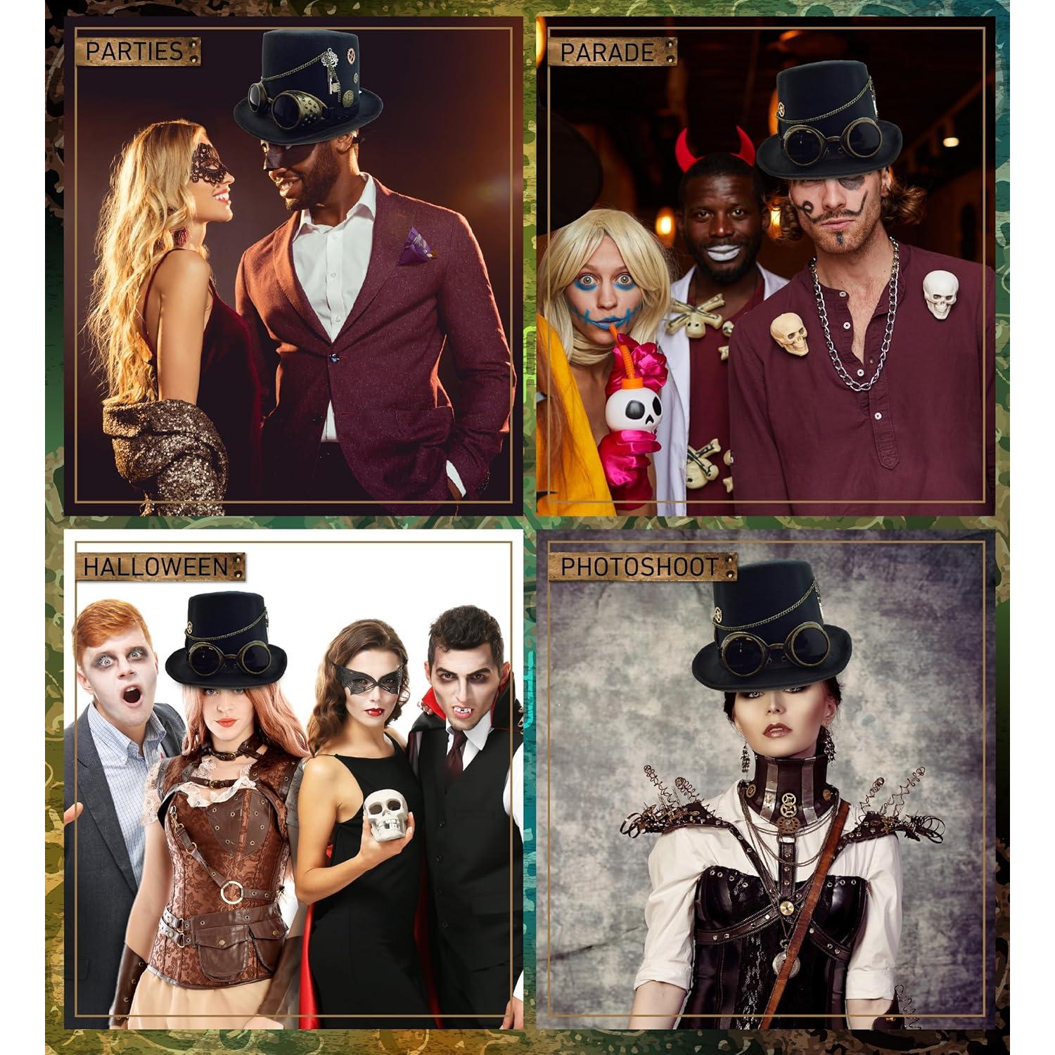 Sombrero de copa Steampunk dorado KBW Deluxe para mujer