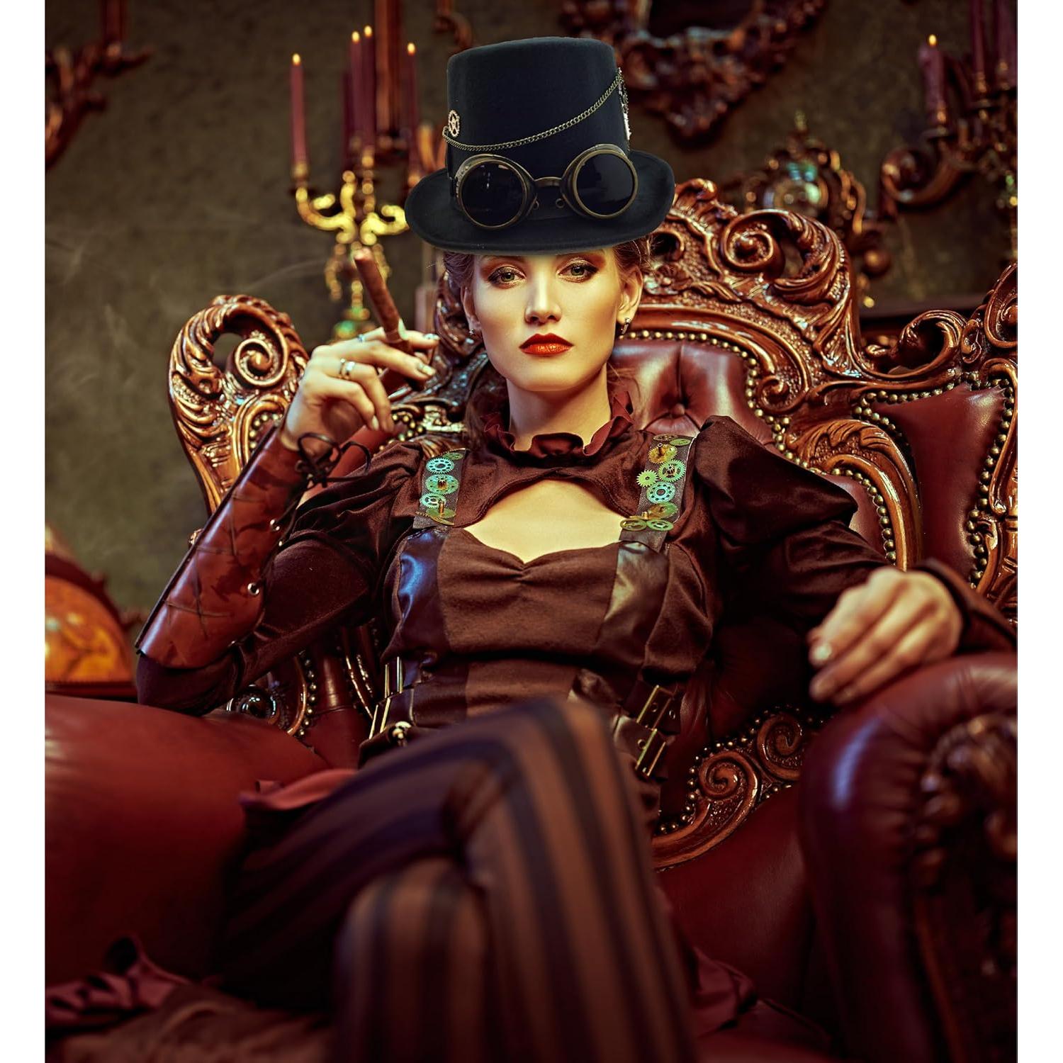 Sombrero de copa Steampunk dorado KBW Deluxe para mujer