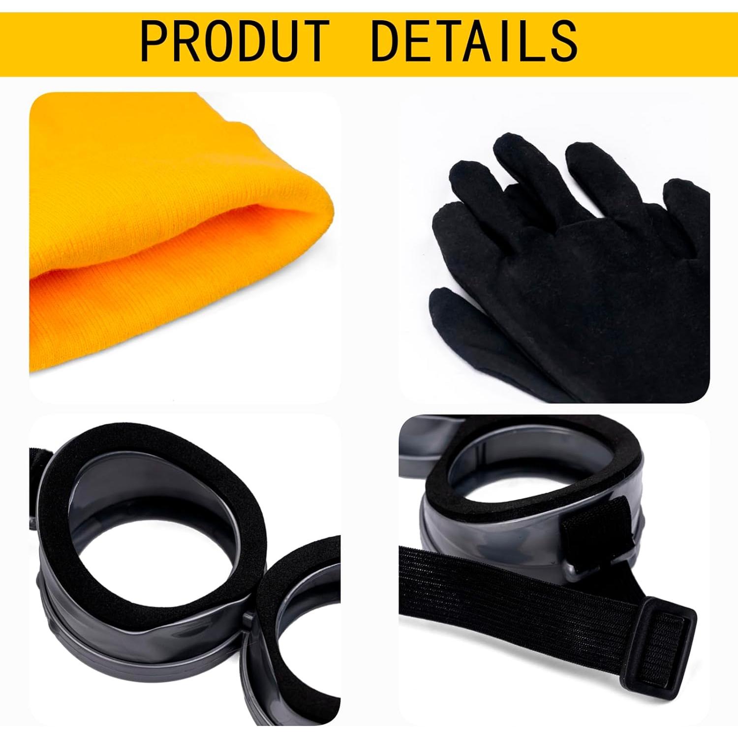 Set Disfraz Steampunk: Gafas, Sombrero Amarillo y Guantes Negros