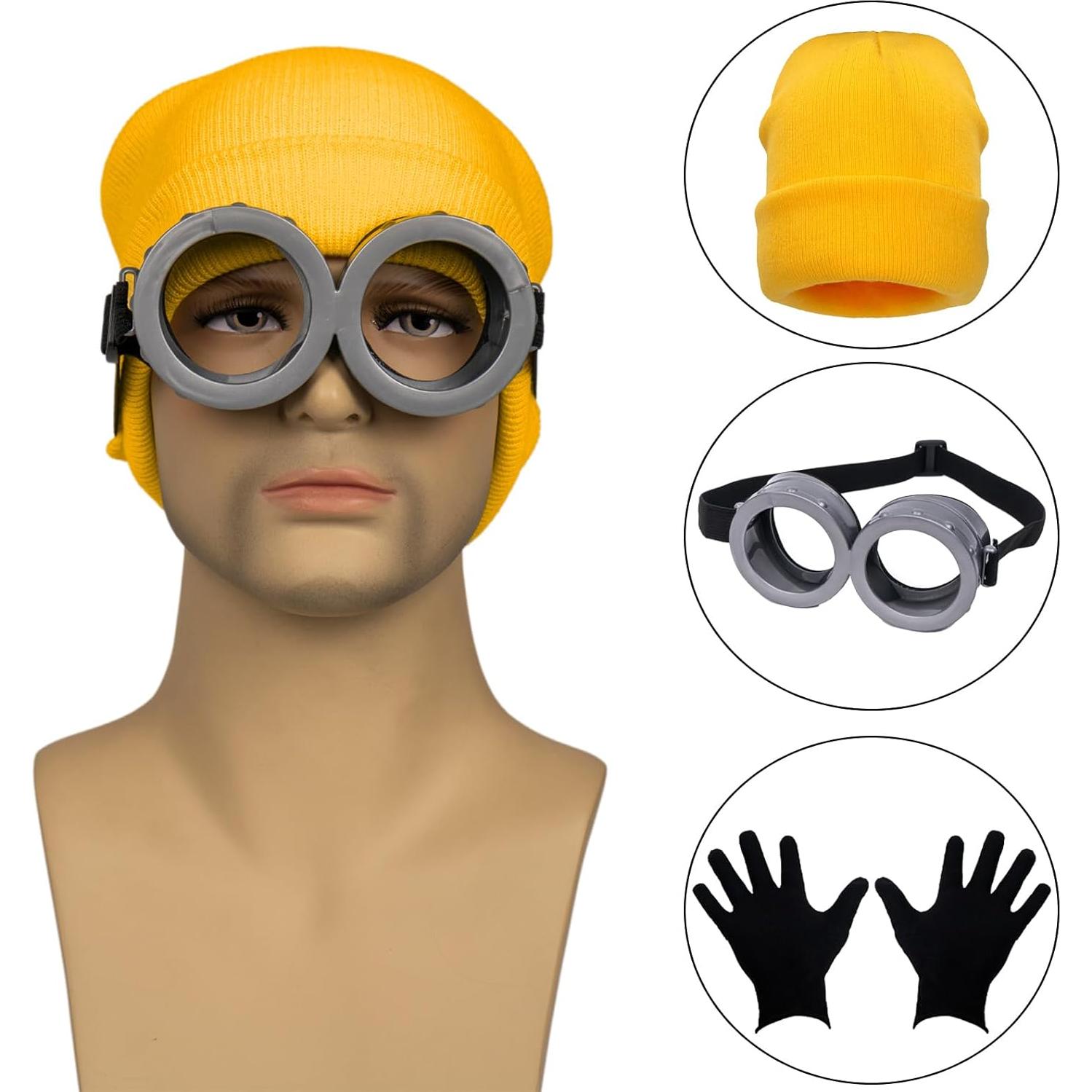 Set Disfraz Steampunk: Gafas, Sombrero Amarillo y Guantes Negros