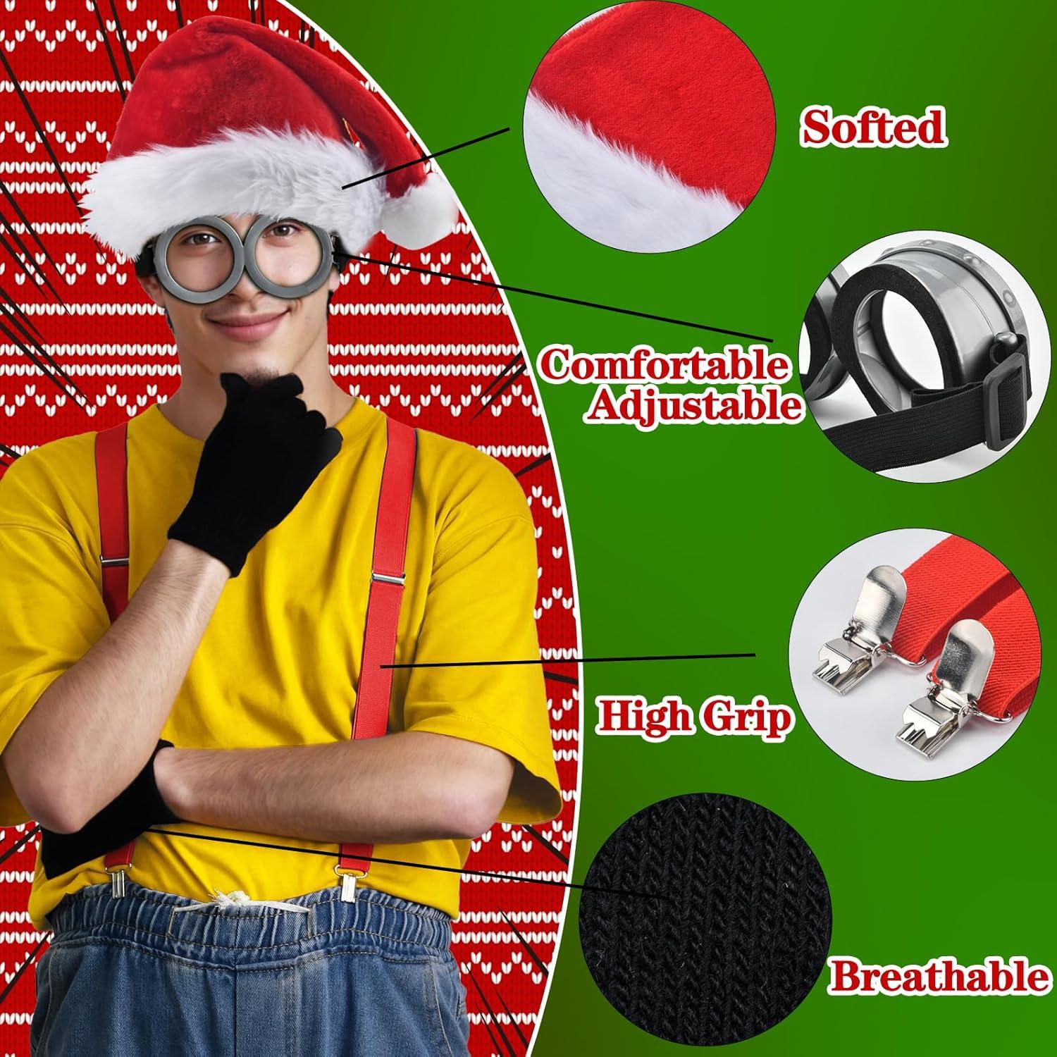 Accesorios de Disfraz de Navidad BUUFAN - Gafas, Sombrero, Guantes