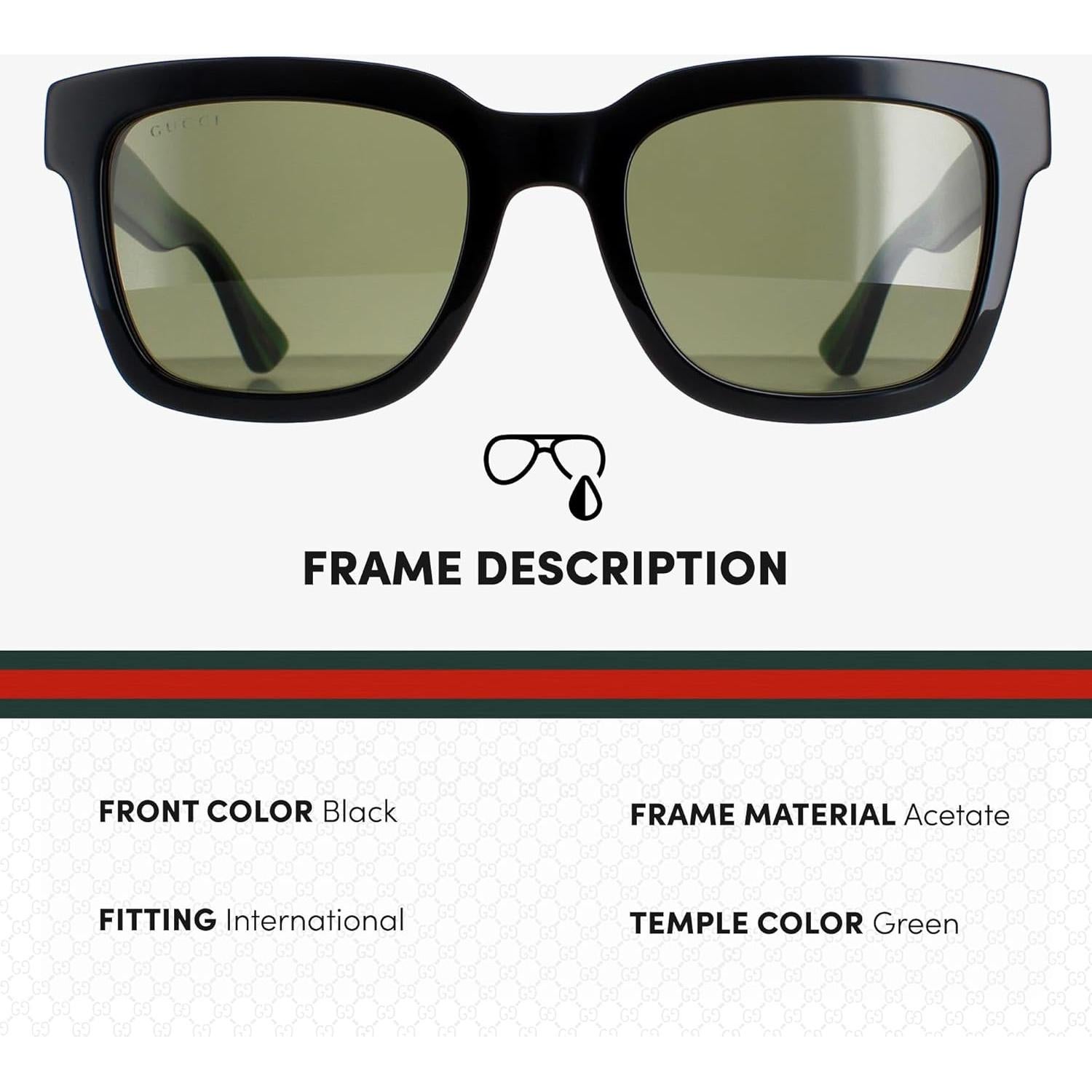 Gafas de Sol Gucci GG0001SN Cuadradas Montura Negra Lente Verde