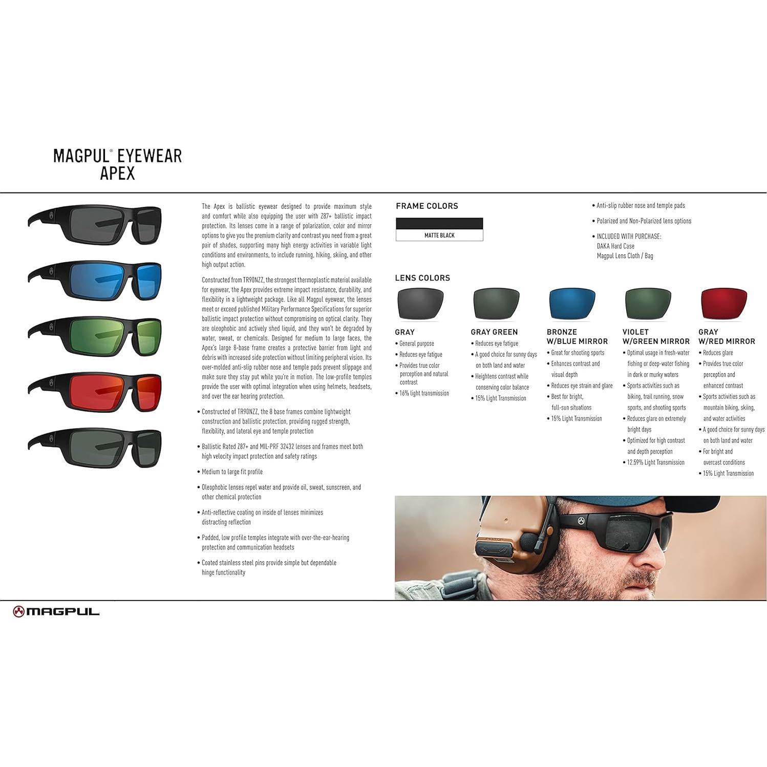 Gafas de sol tácticas Magpul Apex Z87+ polarizadas gris espejo