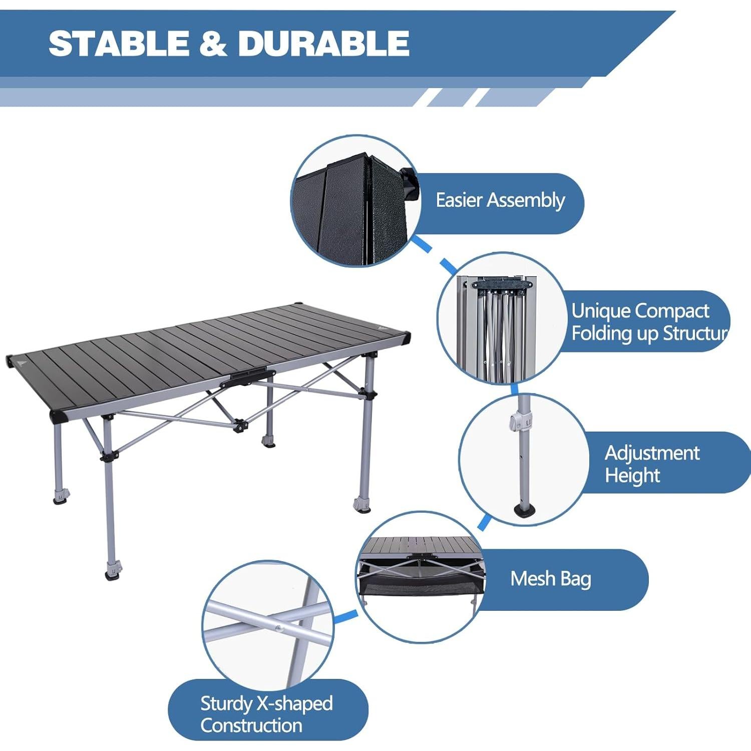 Mesa de Camping Plegable Ablazer Ajustable 80 cm Aluminio 4-6 Personas
