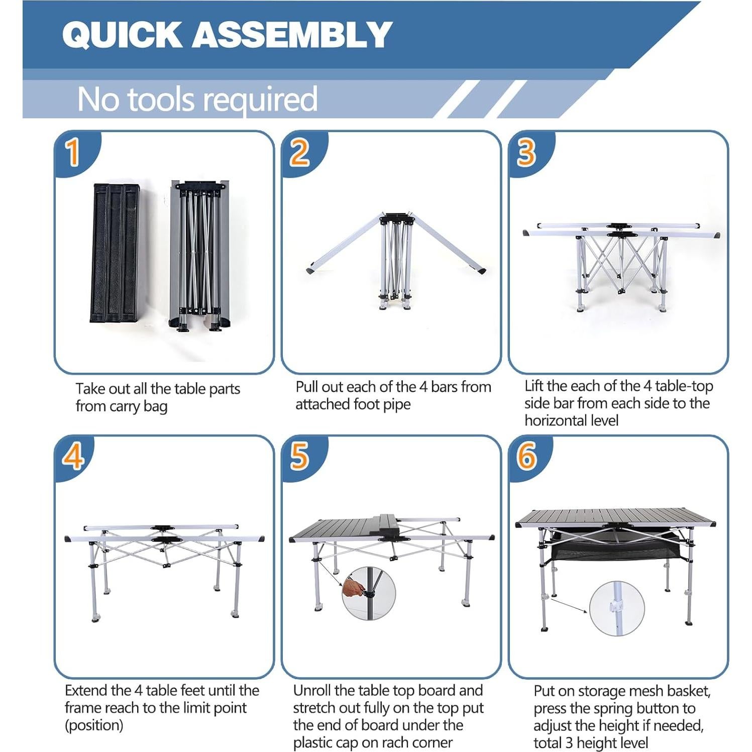 Mesa de Camping Plegable Ablazer Ajustable 80 cm Aluminio 4-6 Personas
