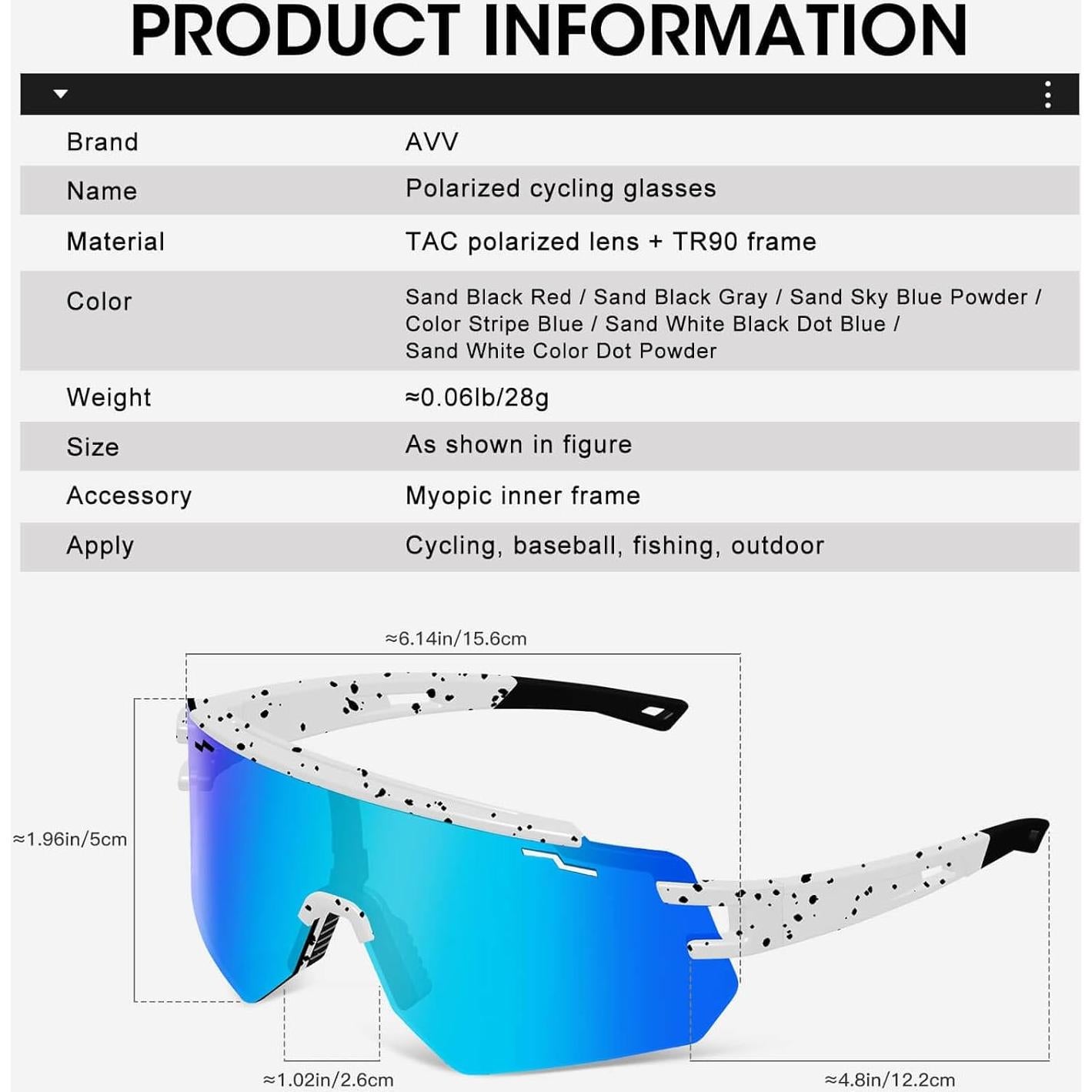 Gafas de sol deportivas AVV UV400 polarizadas para ciclismo