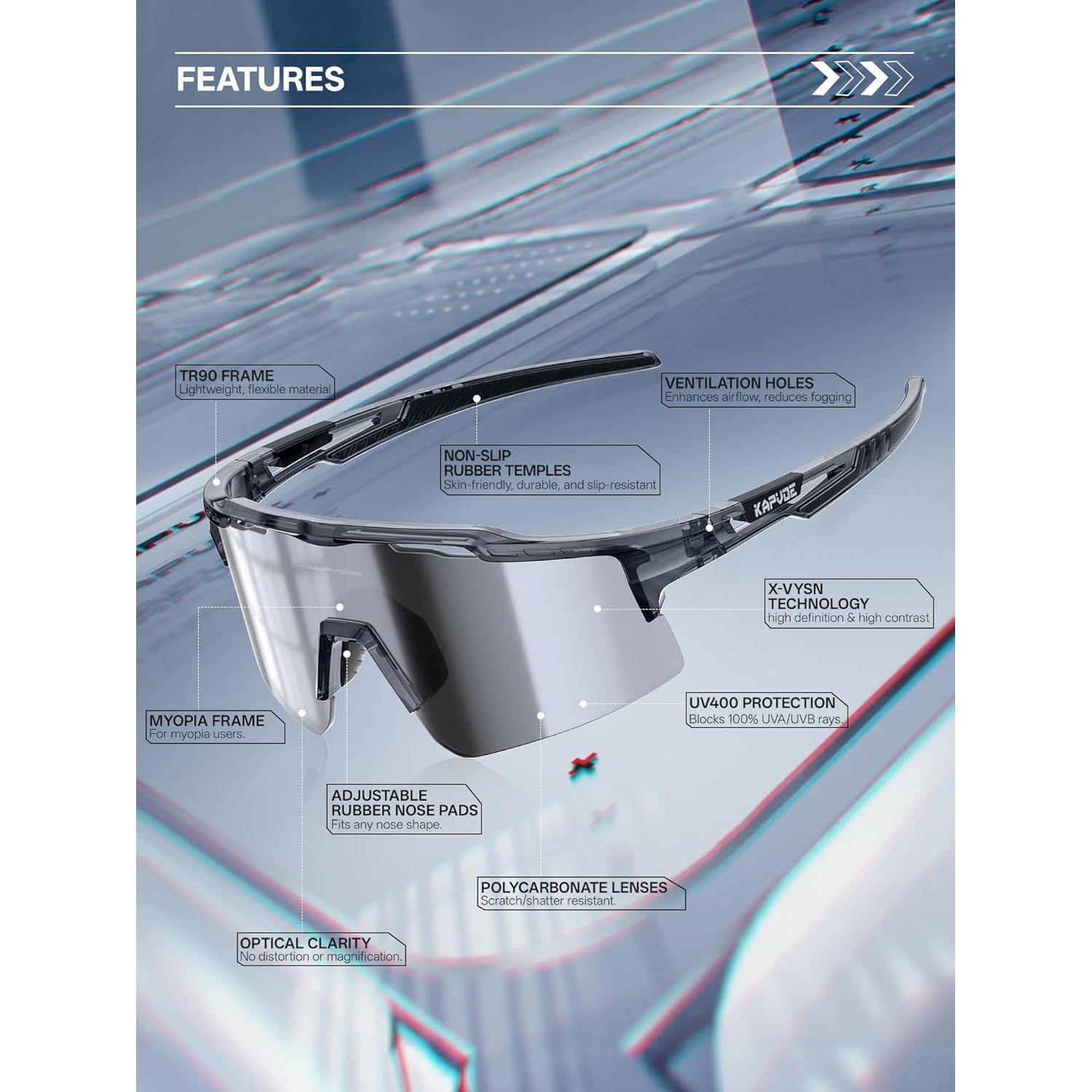 Gafas de Ciclismo KAPVOE UV400 con 3 Lentes Intercambiables