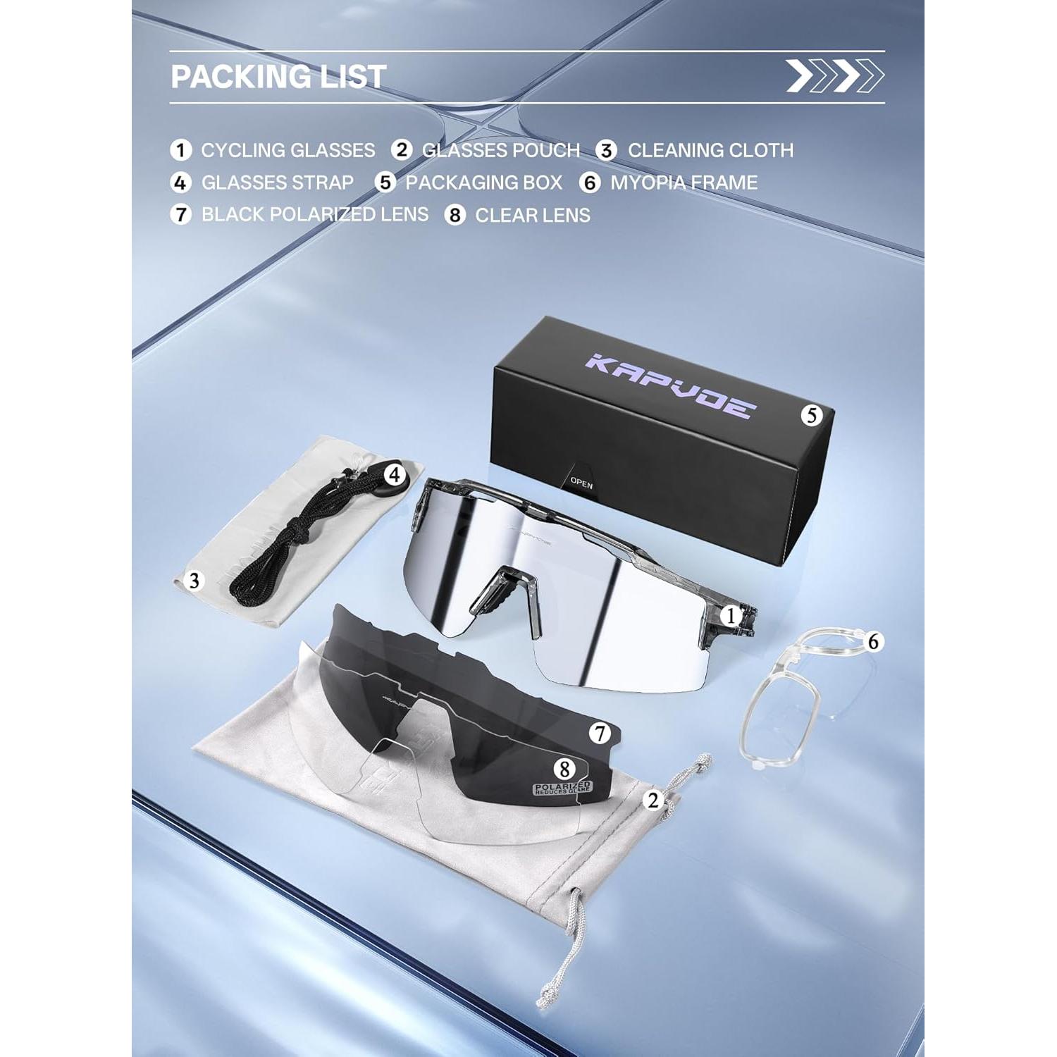 Gafas de Ciclismo KAPVOE UV400 con 3 Lentes Intercambiables