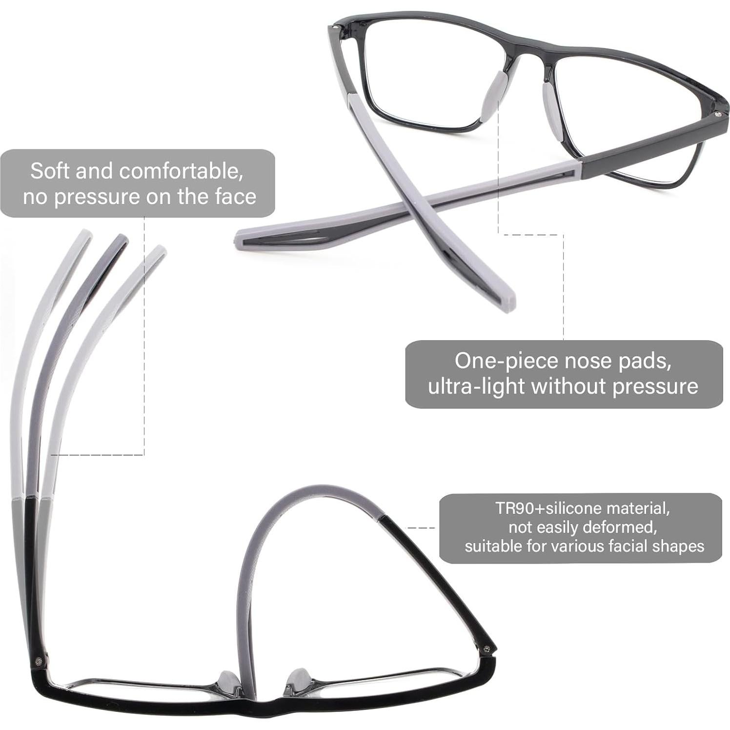 Paquete de 2 Gafas de Lectura Deportivas TR90 con Filtro Azul