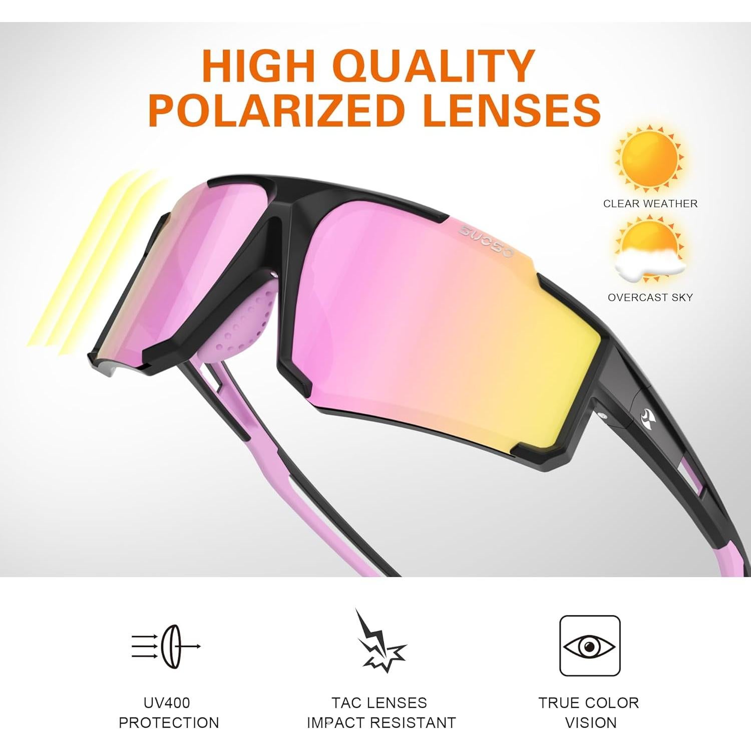 Gafas de Sol Deportivas Polarizadas Suoso UV400 TR90 Rosa