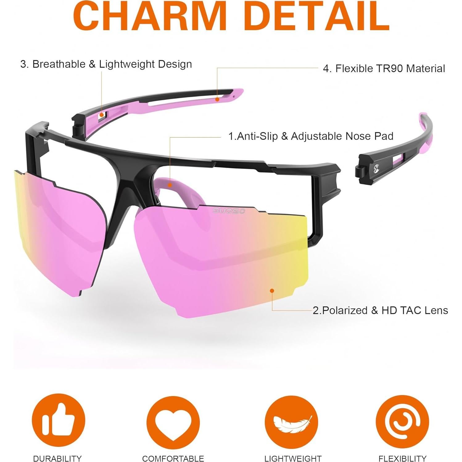 Gafas de Sol Deportivas Polarizadas Suoso UV400 TR90 Rosa