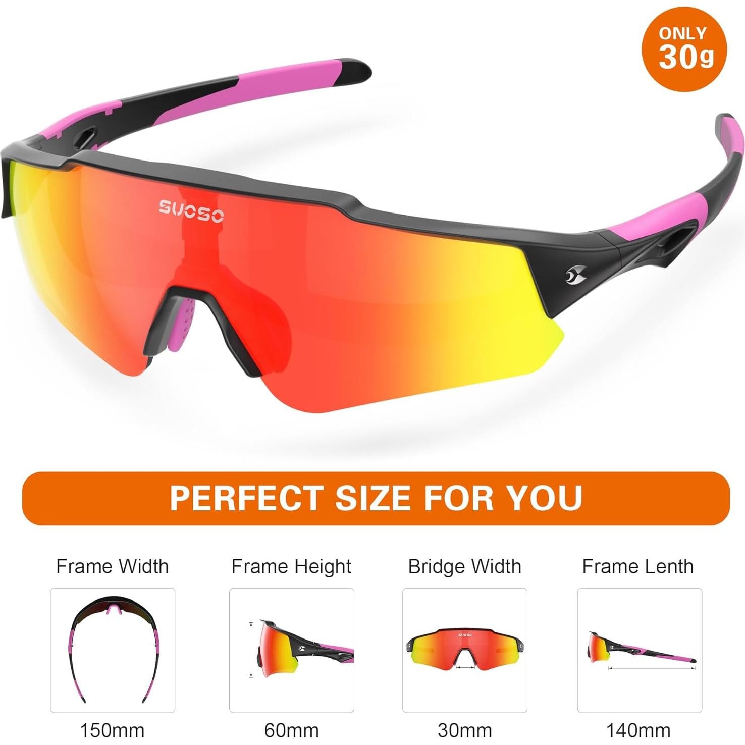 Gafas de sol deportivas SUOSO UV400 polarizadas rojas