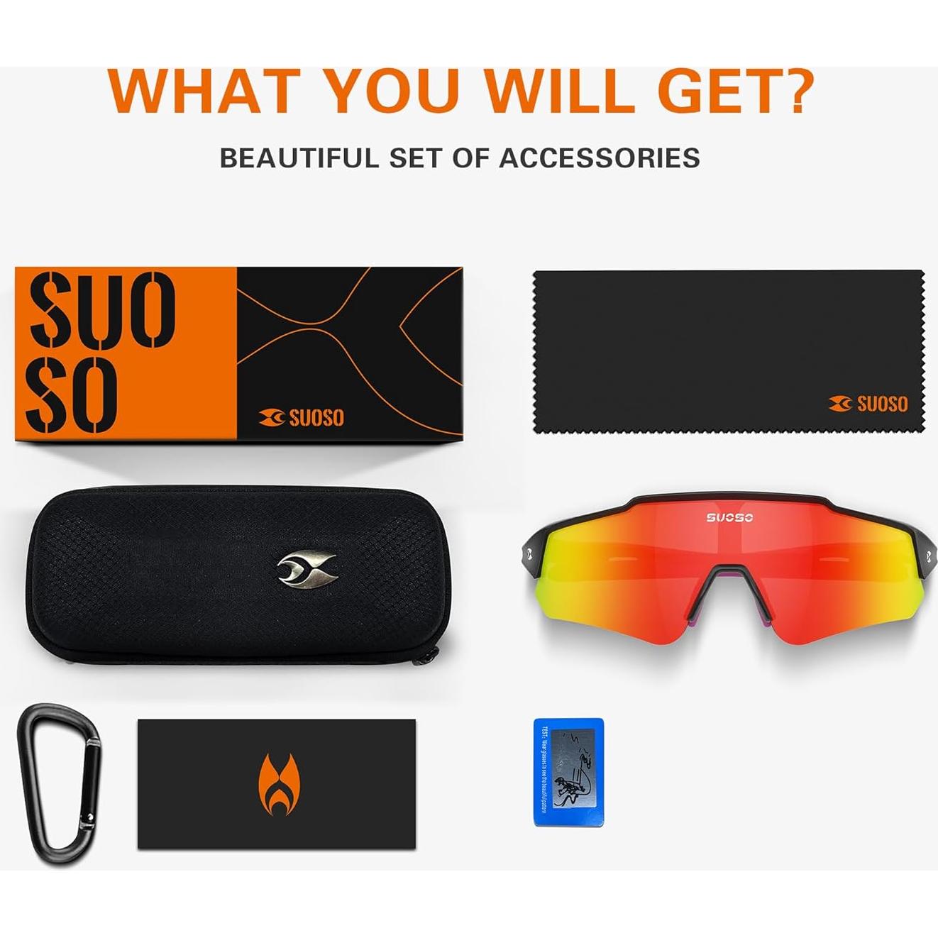 Gafas de sol deportivas SUOSO UV400 polarizadas rojas