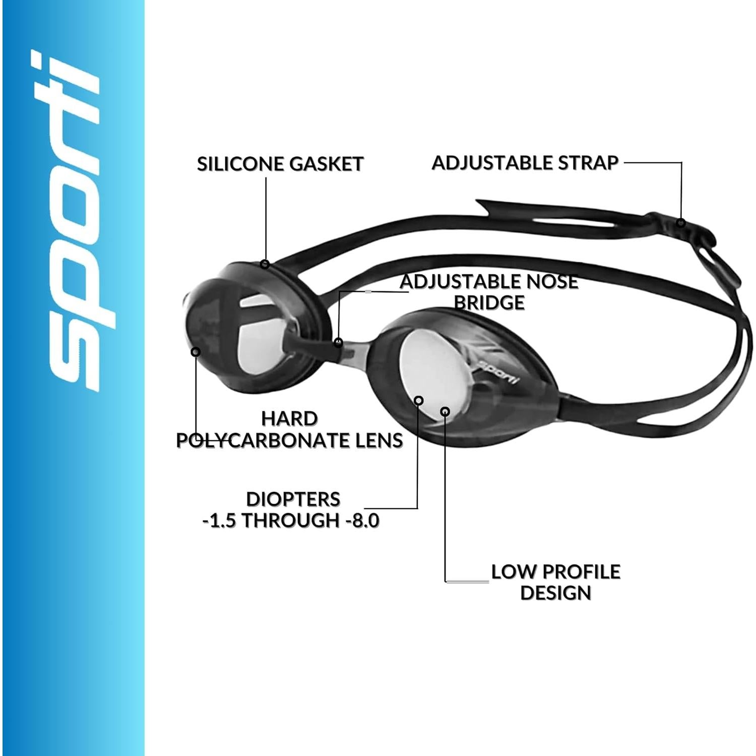 Gafas de Natación Antivaho Sporti -1.5D a -8.0D Unisex