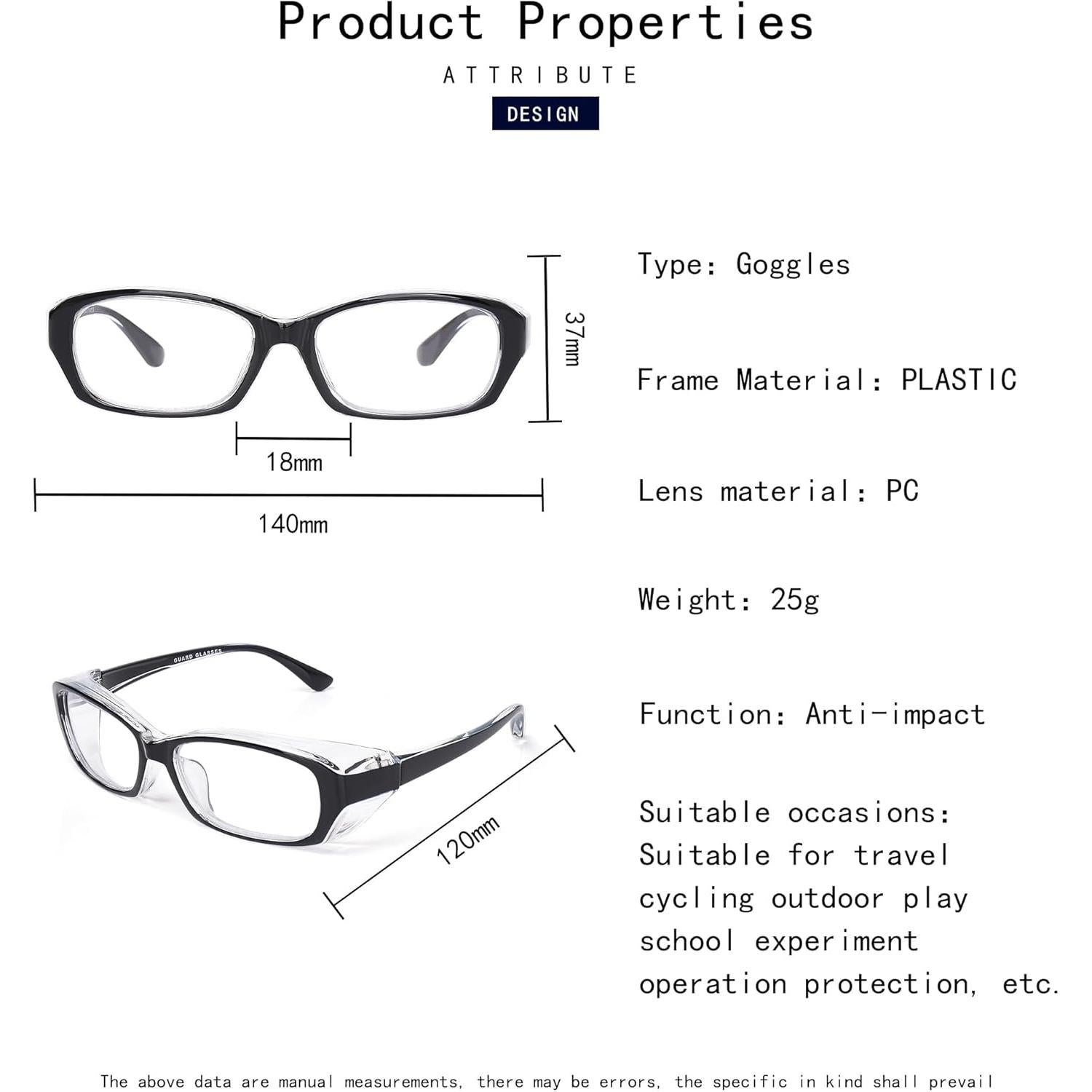 Gafas de Seguridad Antipolen y Antidust Negro - Lente Desmontable