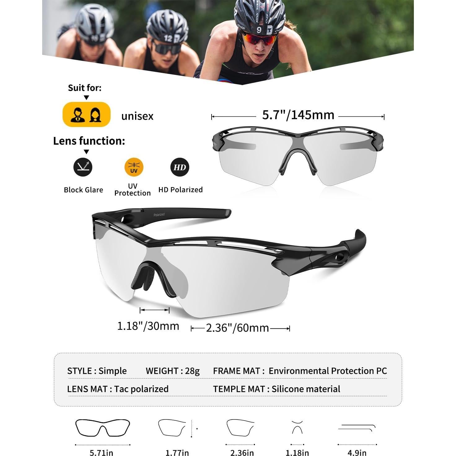 Gafas de sol deportivas Rosemal UV400 fotoquímicas para ciclismo