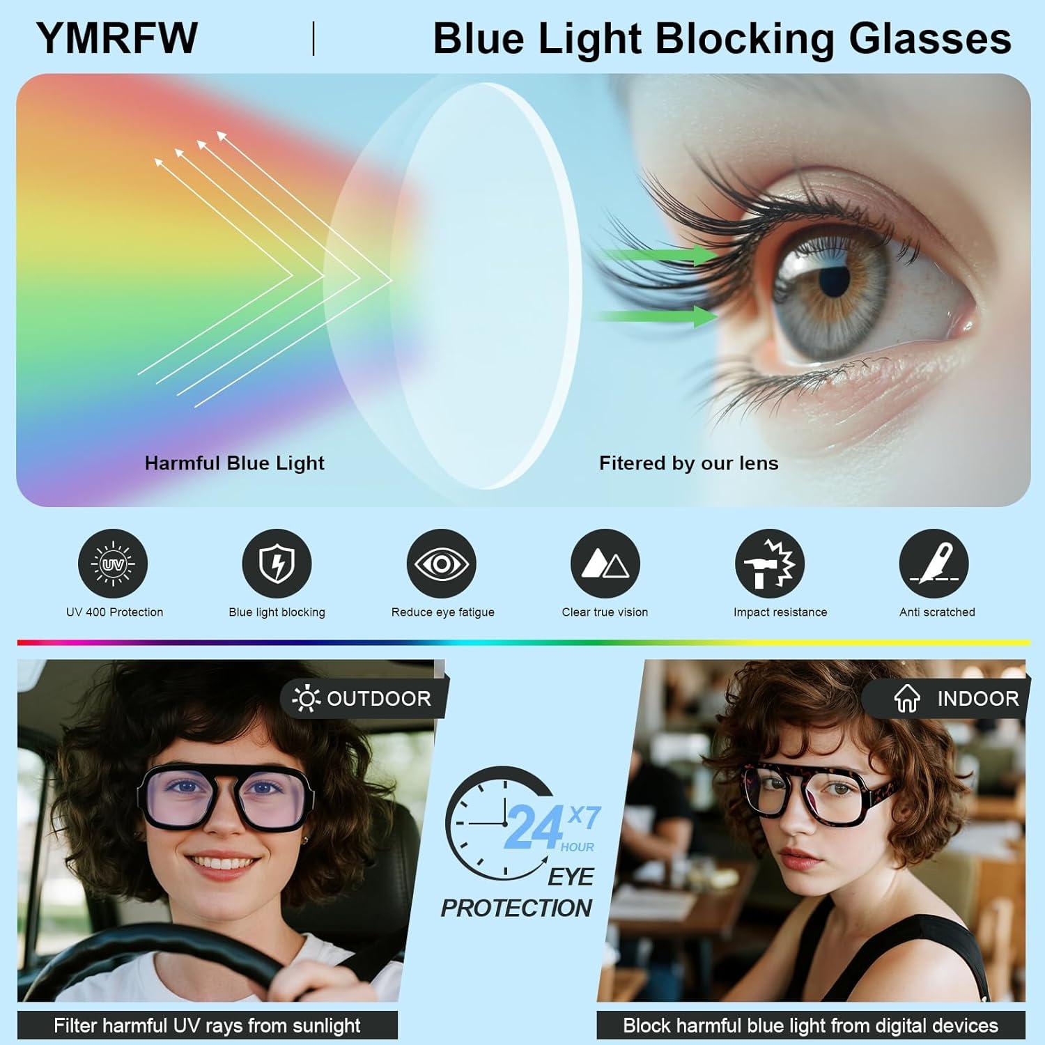 Gafas de bloqueo de luz azul YMRFW cuadradas para computadora