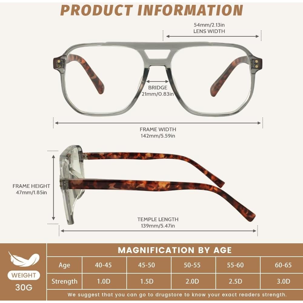 Gafas de lectura aviador 1.0 con bloqueo luz azul - 3 unidades