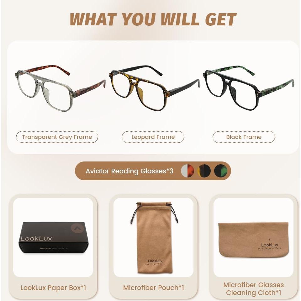 Gafas de lectura aviador 1.0 con bloqueo luz azul - 3 unidades