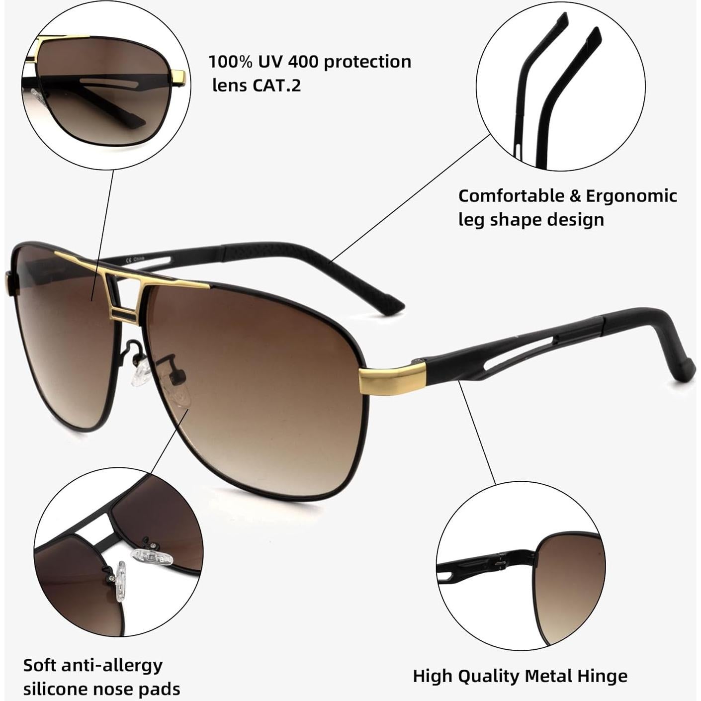 Gafas de Sol Aviador Clásicas para Hombres - Lentes Degradados 3.0x