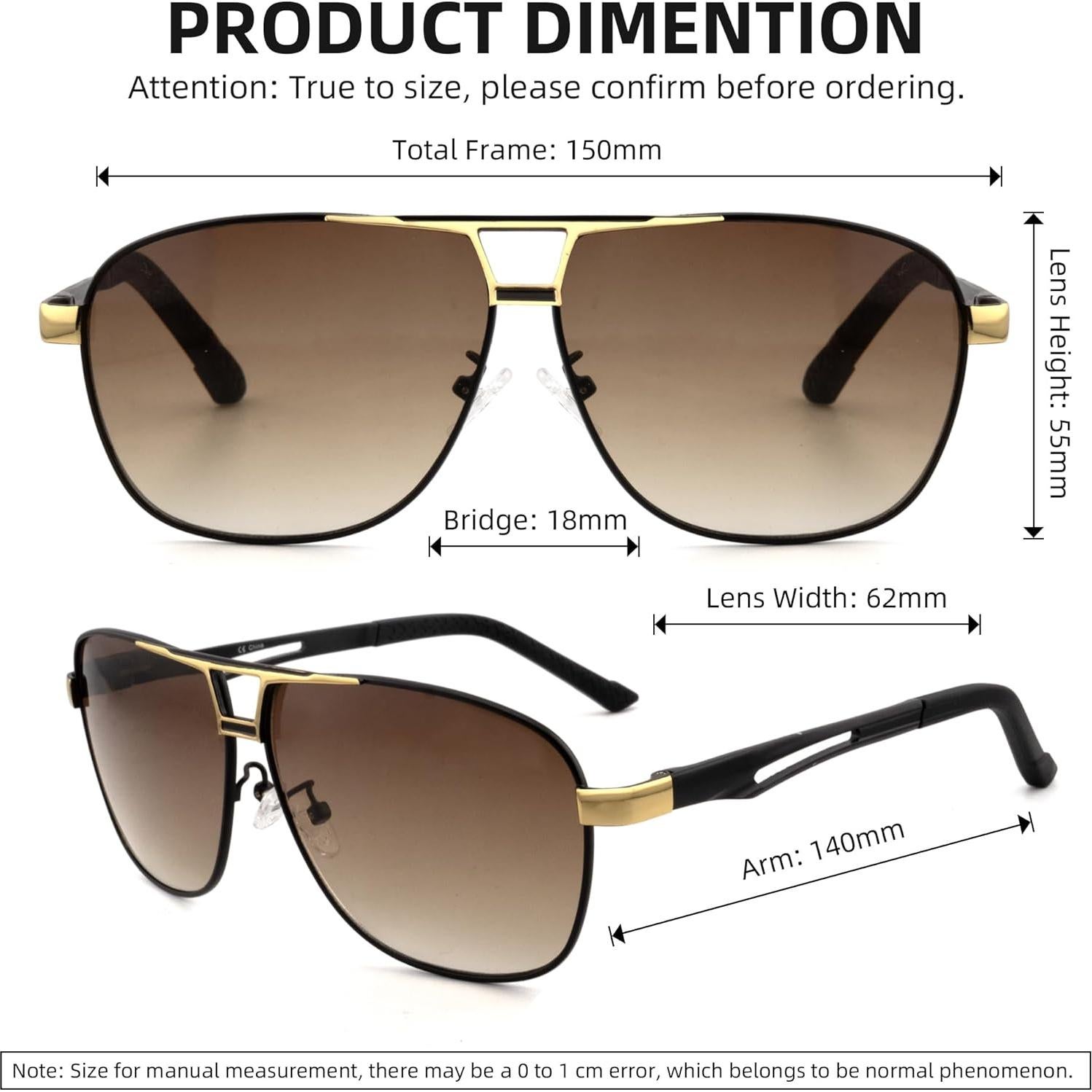 Gafas de Sol Aviador Clásicas para Hombres - Lentes Degradados 3.0x