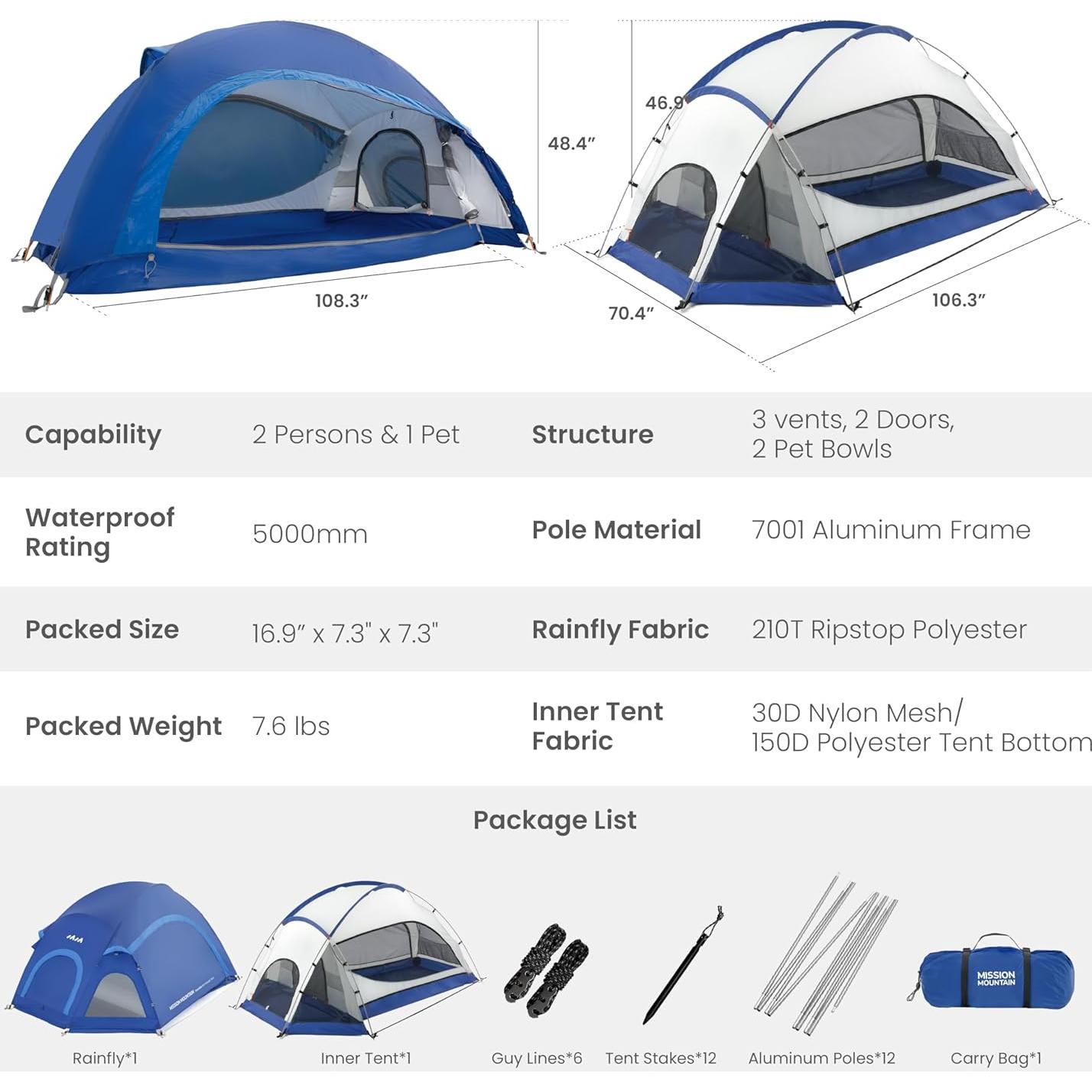 Tienda de Camping MISSION MOUNTAIN UltraPort 2 Personas Domo
