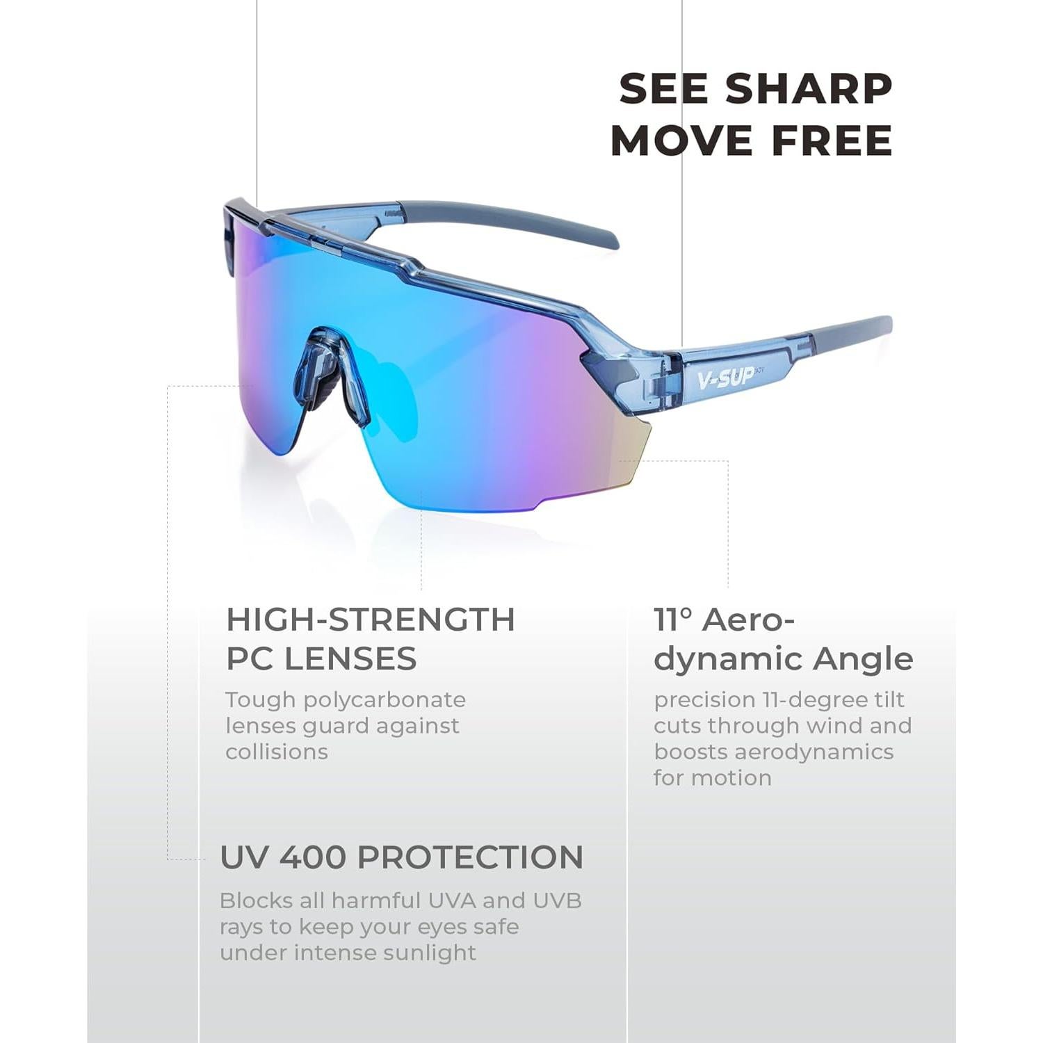 Gafas de Ciclismo V-SUP VC4331 UV400 Ajustables Azul