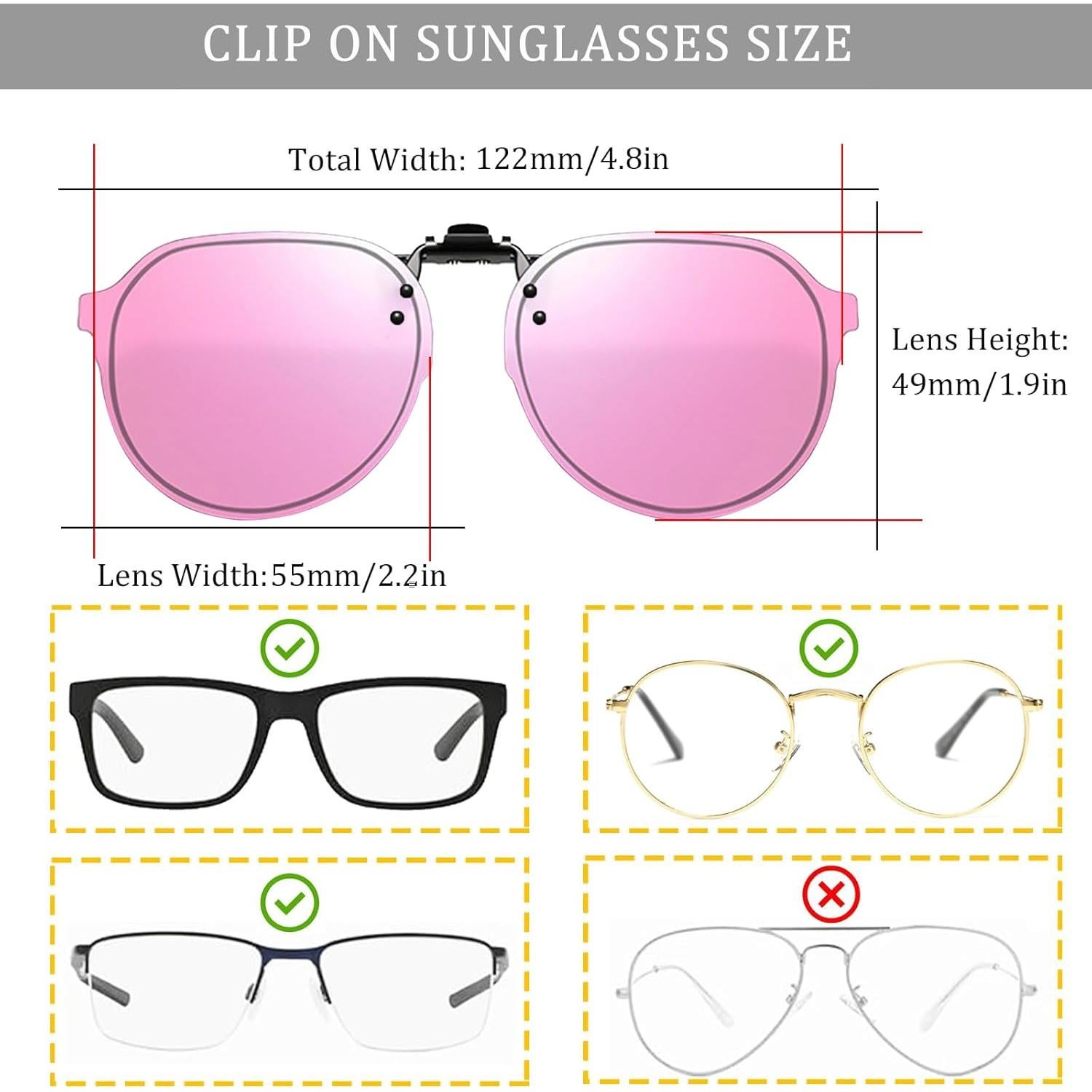 Gafas de sol clip on redondas UV400 TAC - Lente espejo rosa