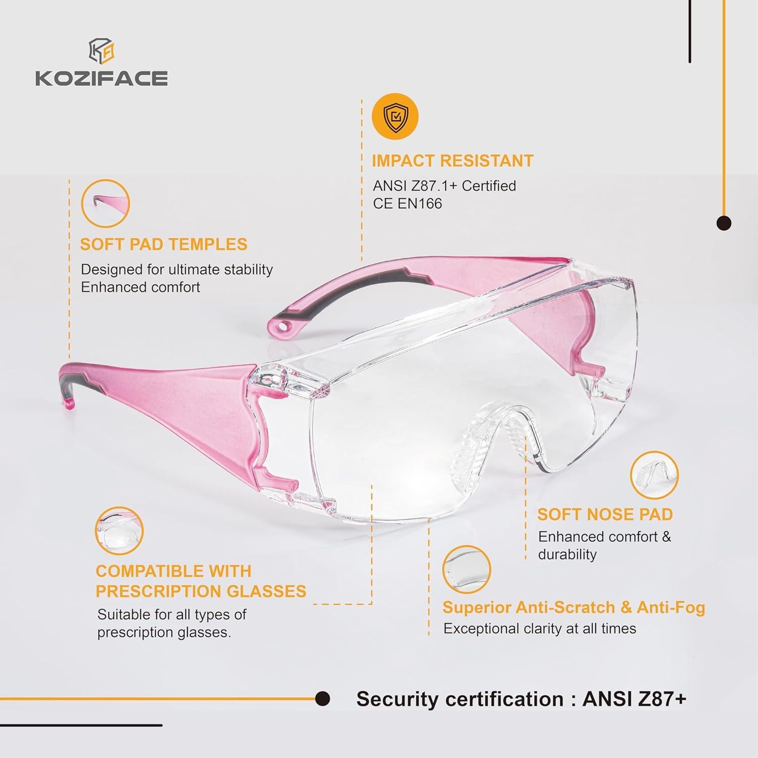 Gafas de Seguridad Koziface Unisex Anti Niebla Lentes Claros