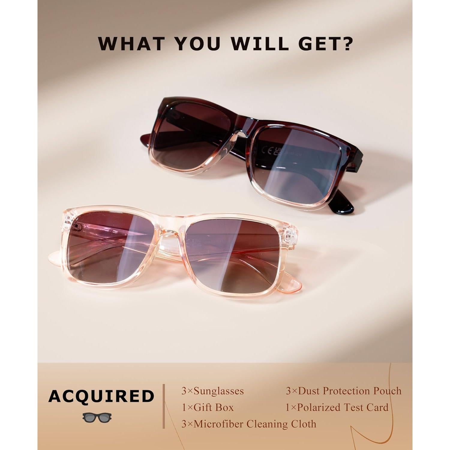 Gafas de sol polarizadas UV400 para mujer - Paquete de 3 colores