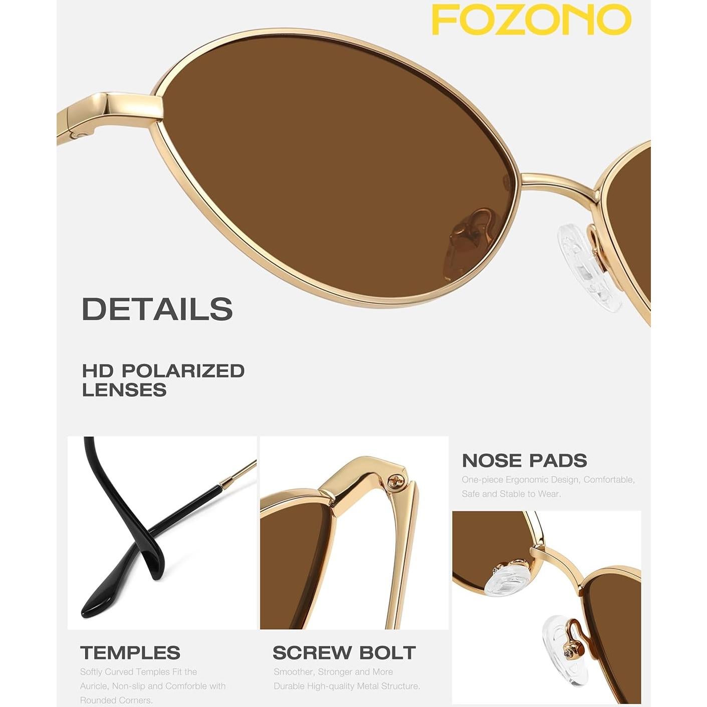 Gafas de sol ovaladas Fozono UV400 doradas con lentes marrones