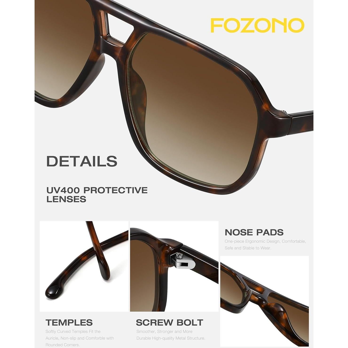 Gafas de sol aviador Fozono UV400 unisex carey 58mm