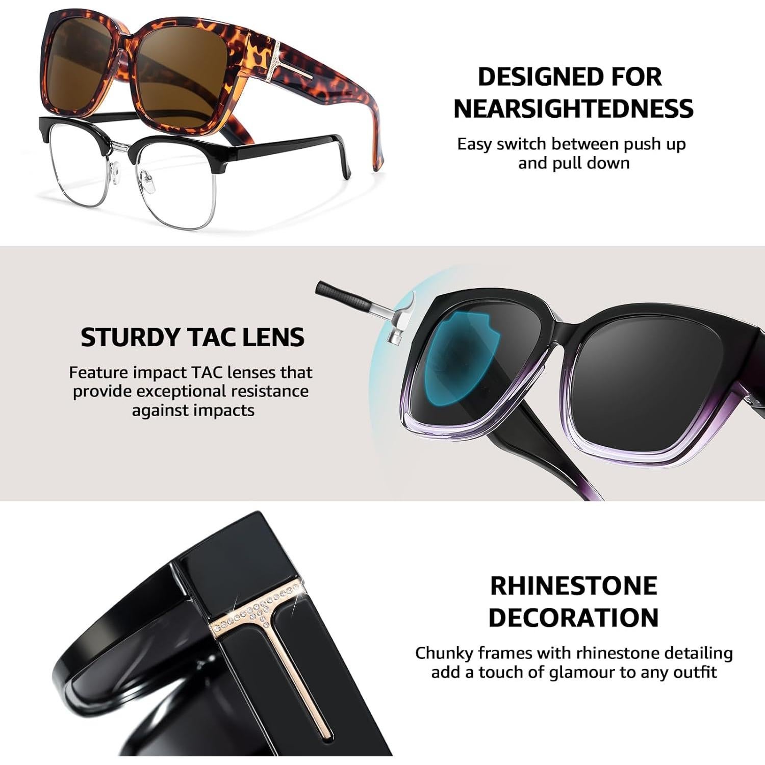 Gafas de sol polarizadas TJUTR para mujeres con rhinestones