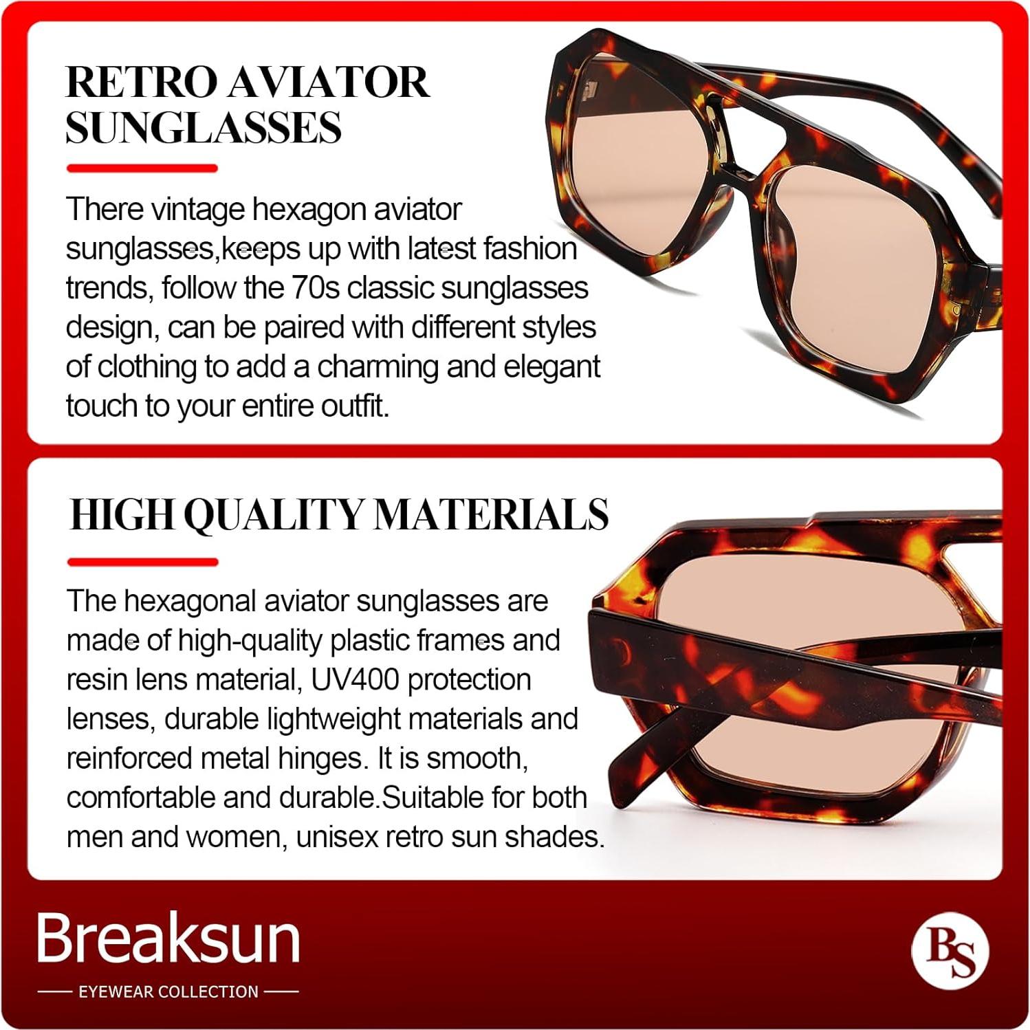 Gafas de sol retro aviador hexagonales unisex UV400