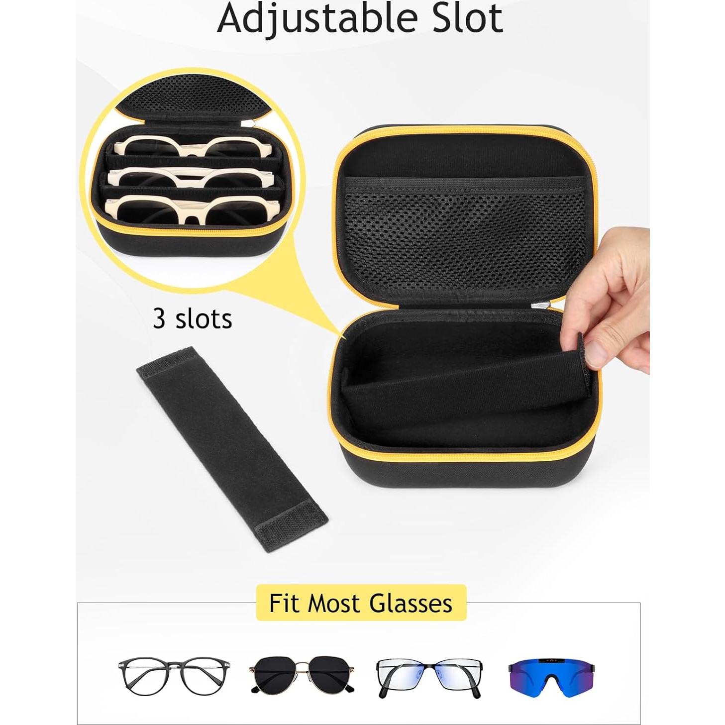 Organizador de Gafas de Sol EVA Negro con 3 Ranuras Ajustables