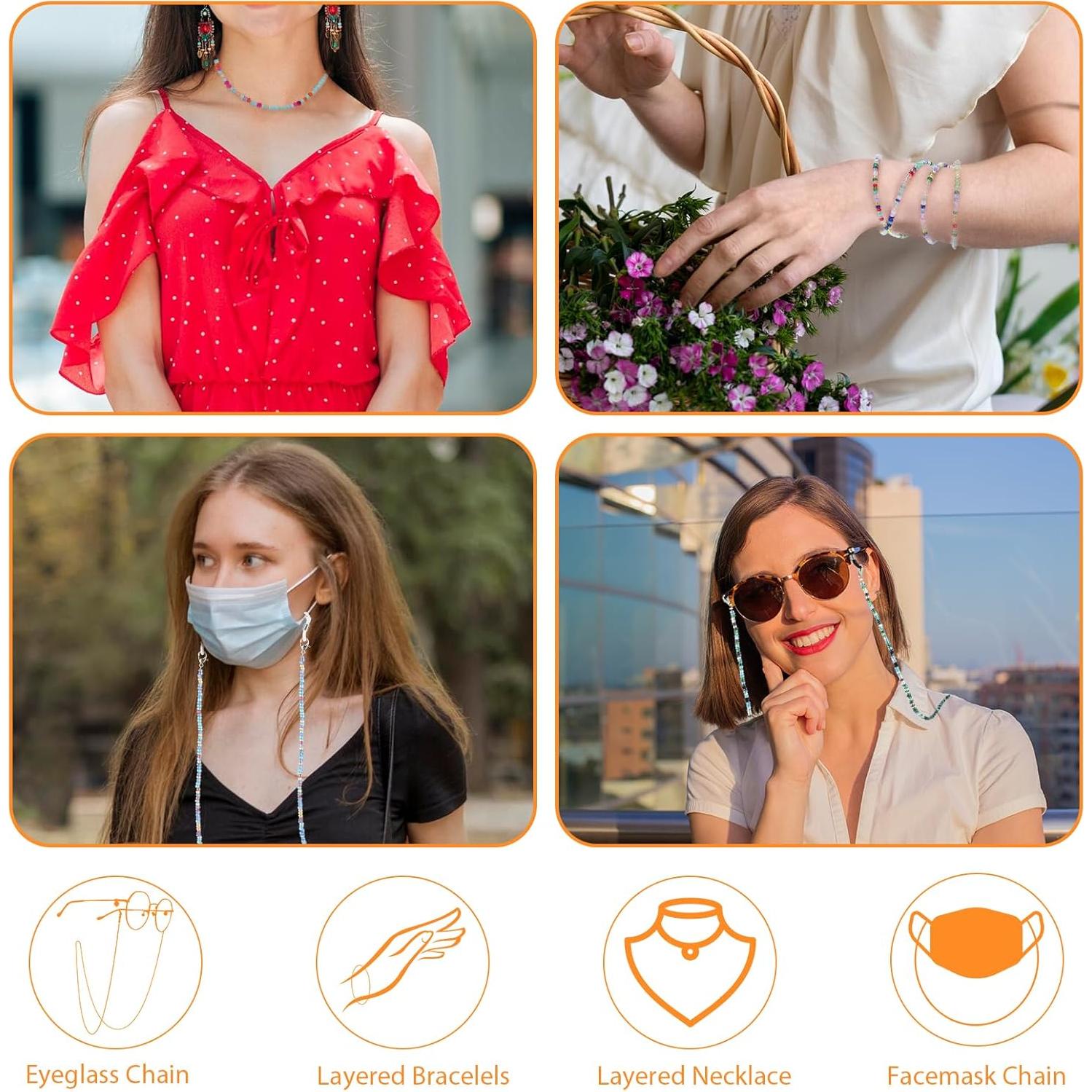 Cadena de Gafas Ymapinc 4 Piezas Coloridas con Perlas 68.5cm