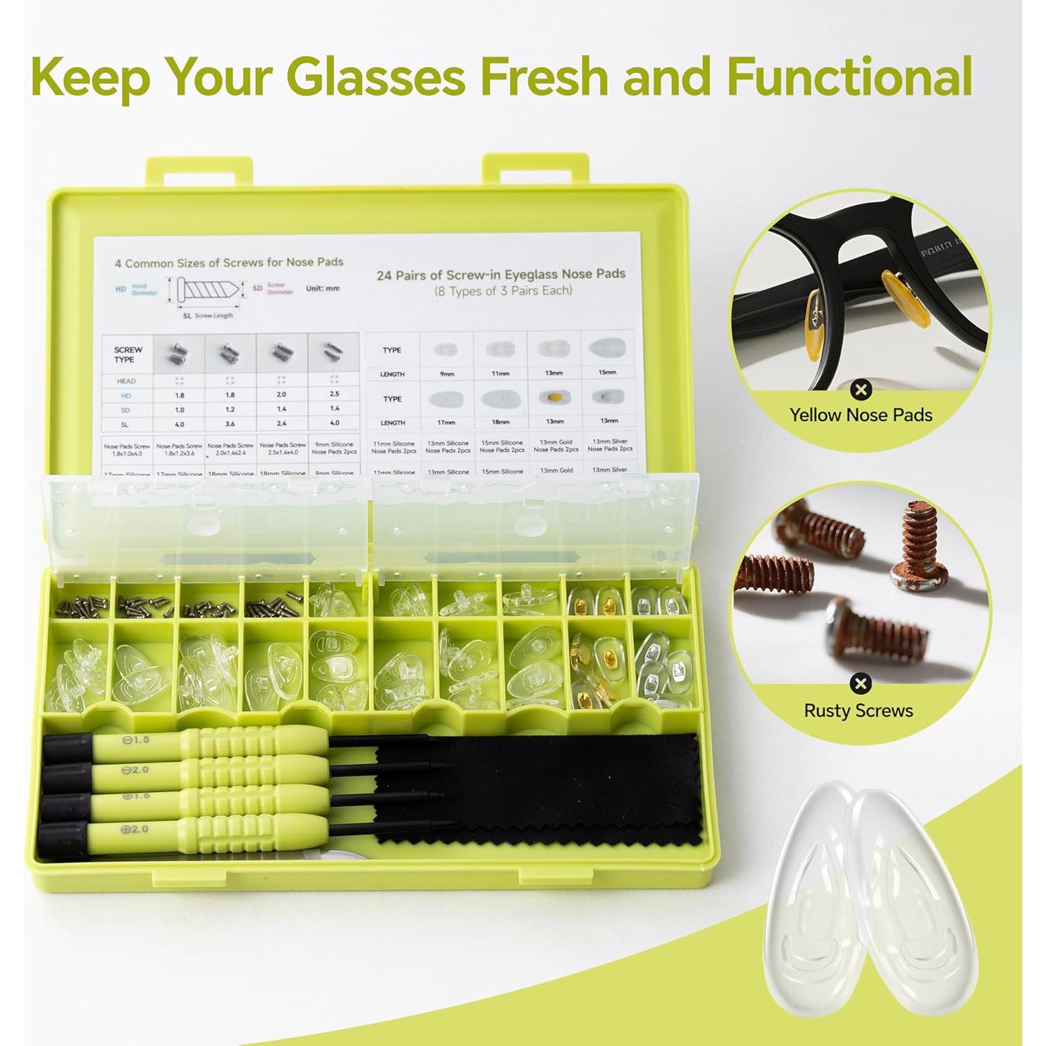 Kit de Reparación de Gafas Hike0001 - 24 Pares Almohadillas y Tornillos