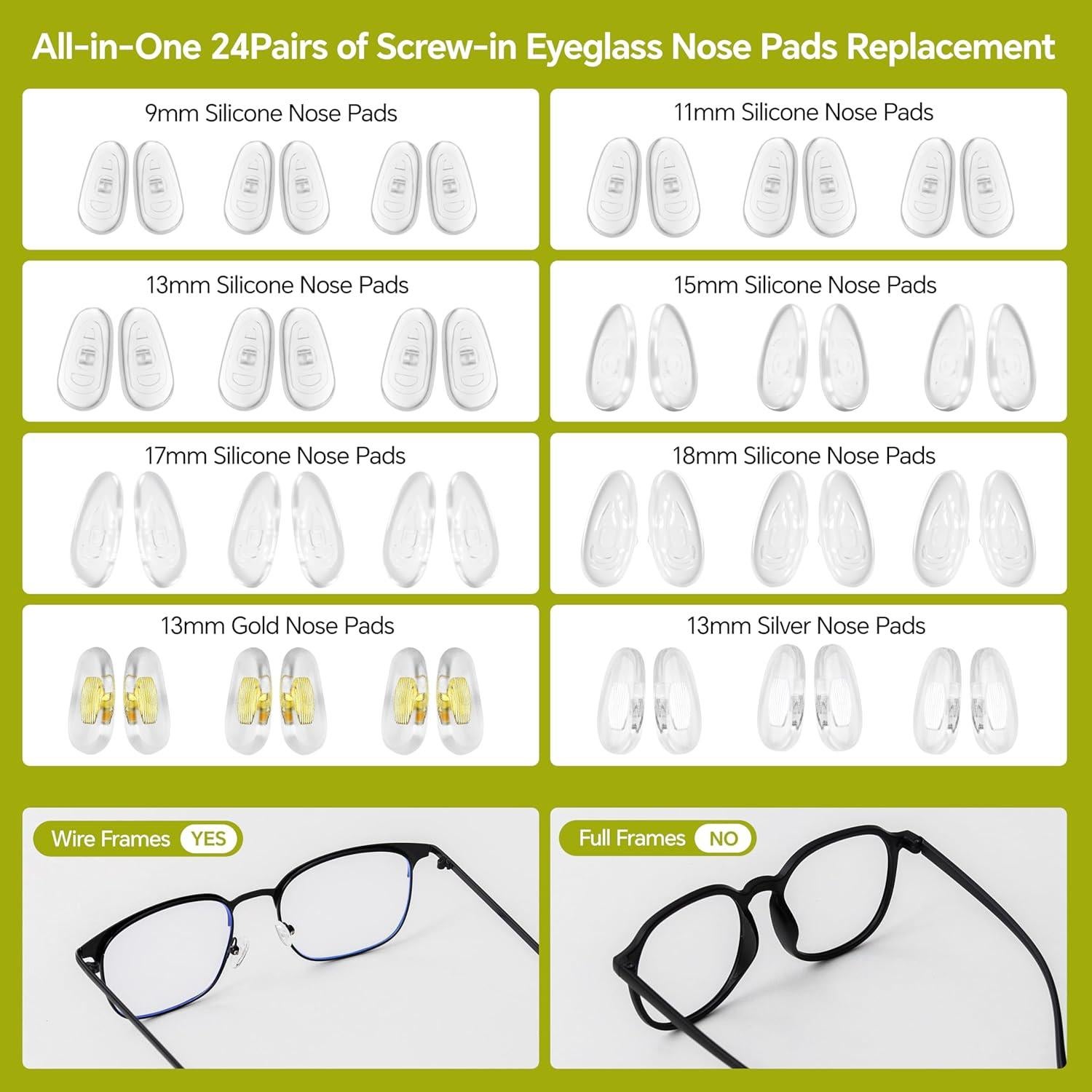 Kit de Reparación de Gafas Hike0001 - 24 Pares Almohadillas y Tornillos