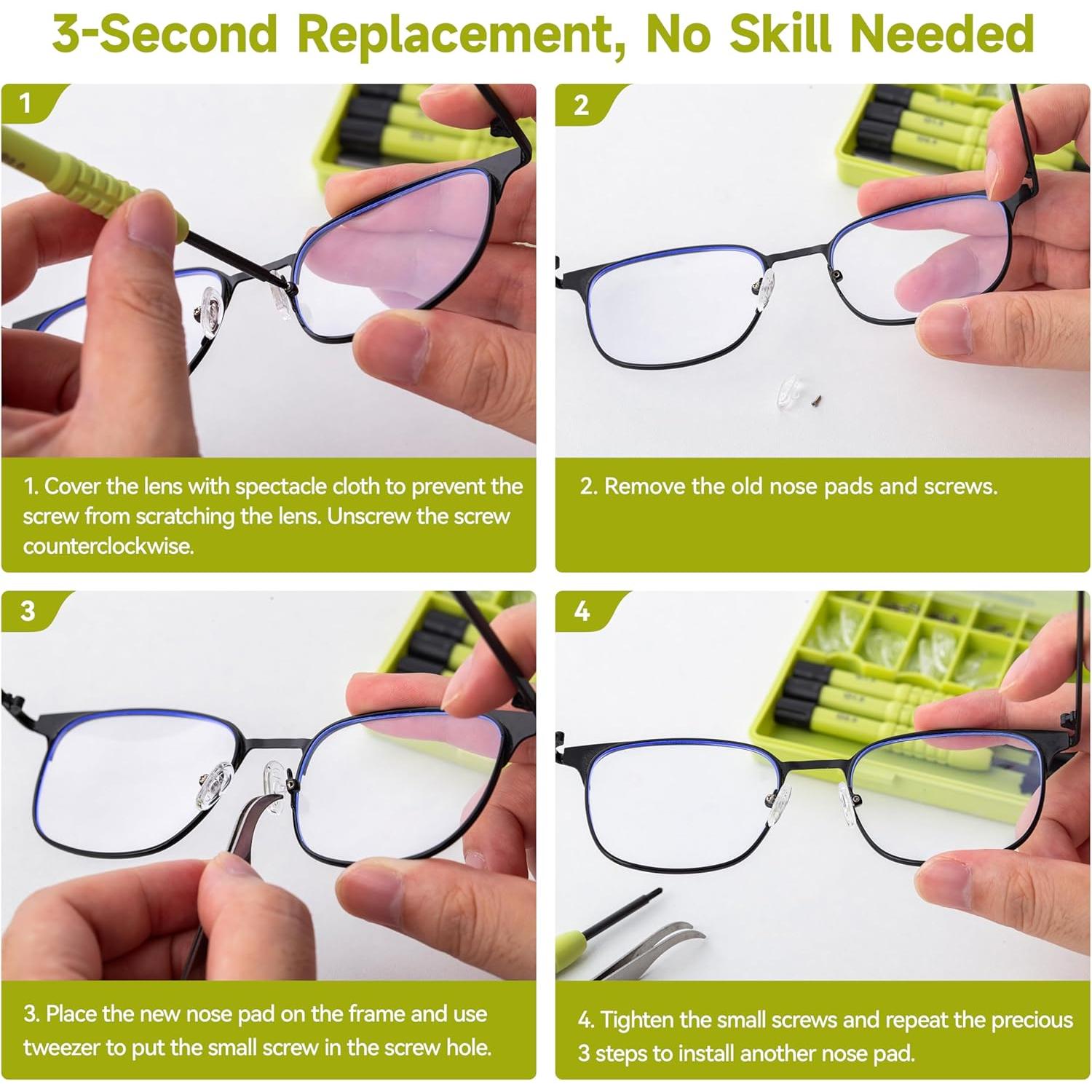 Kit de Reparación de Gafas Hike0001 - 24 Pares Almohadillas y Tornillos