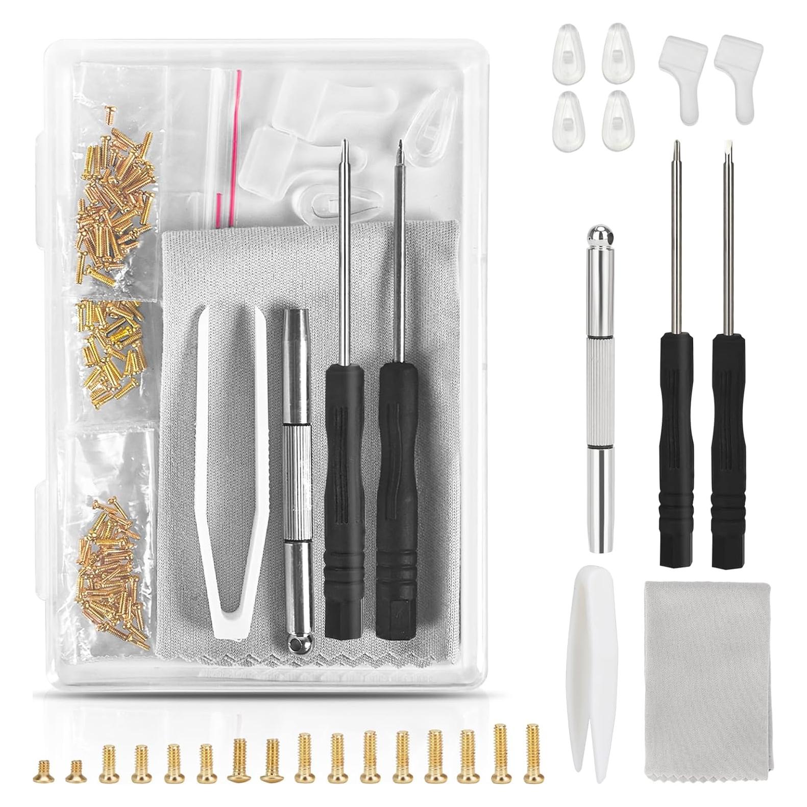 Kit de Reparación de Gafas AccEncyc Dorado con Tornillos y Destornilladores