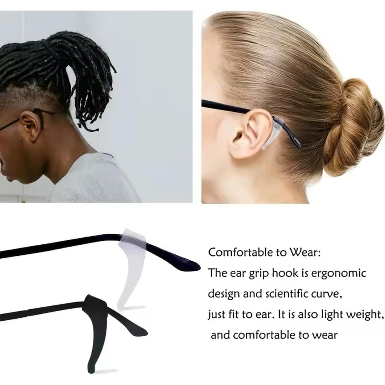 Ganchos de Oído de Silicona para Gafas - 10 Pares Negro y Blanco