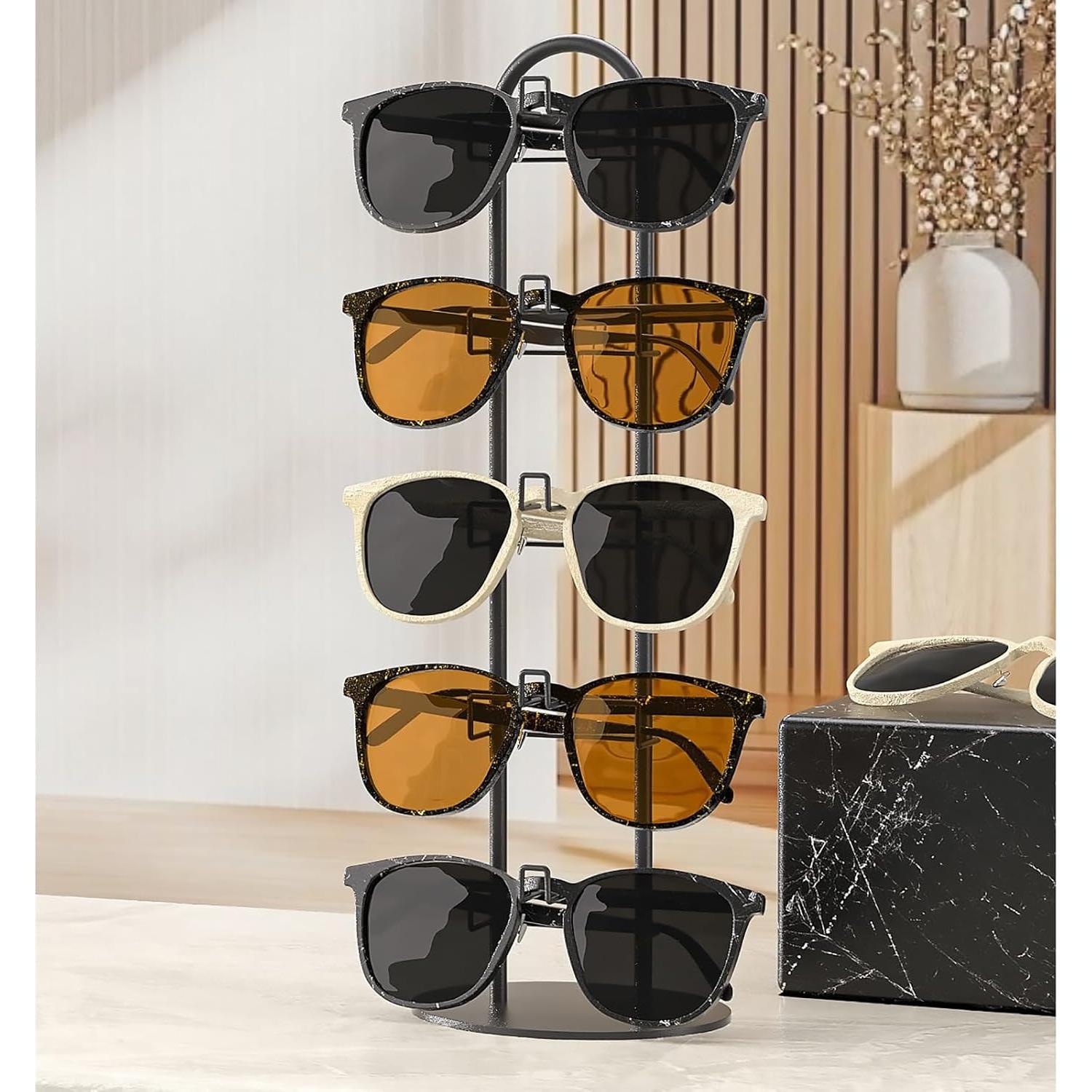 Organizador de Gafas de Sol KunGe Negro, Soporte Metal 5 Pares
