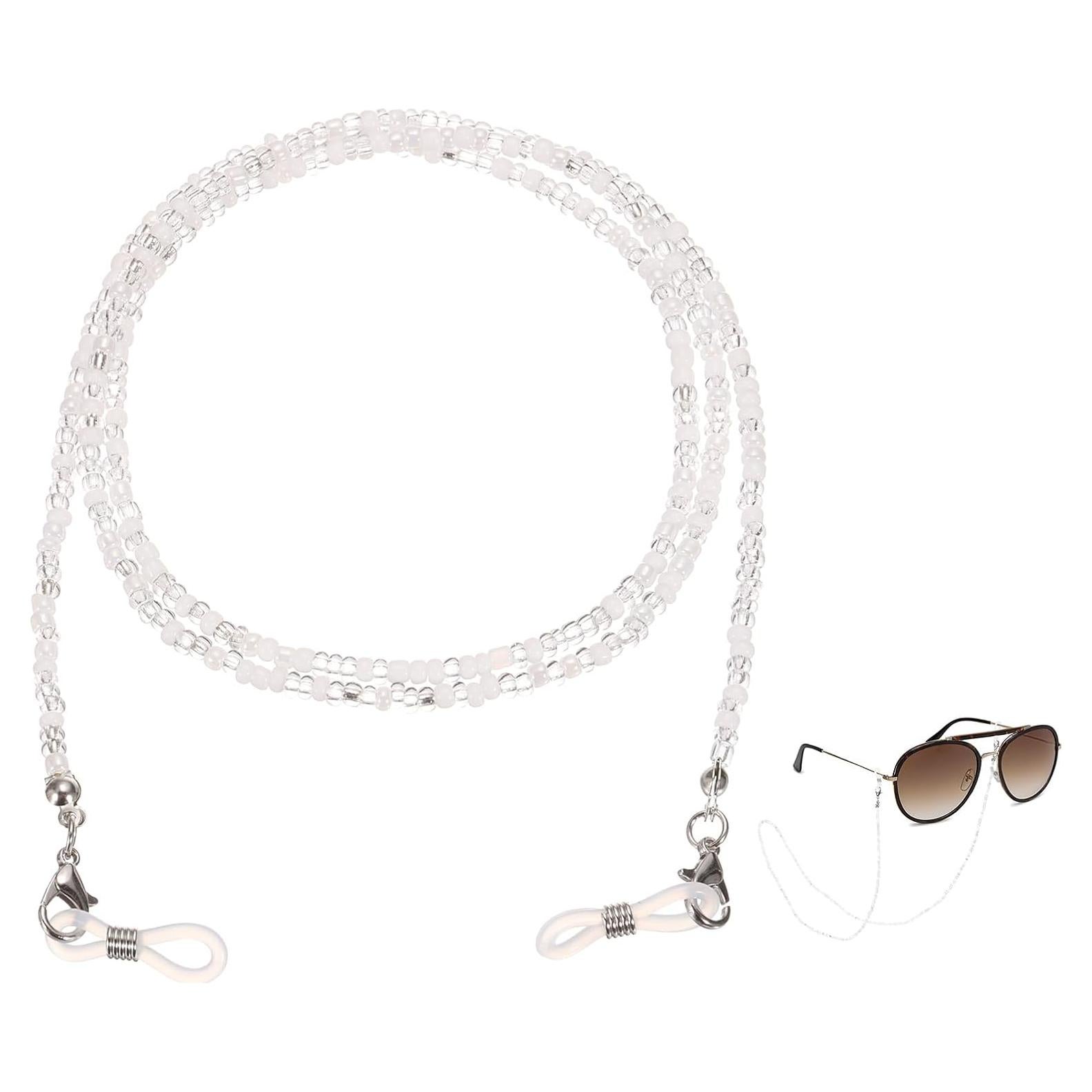 Cadena para Gafas uxcell de Perlas Ajustable 70 cm Blanca