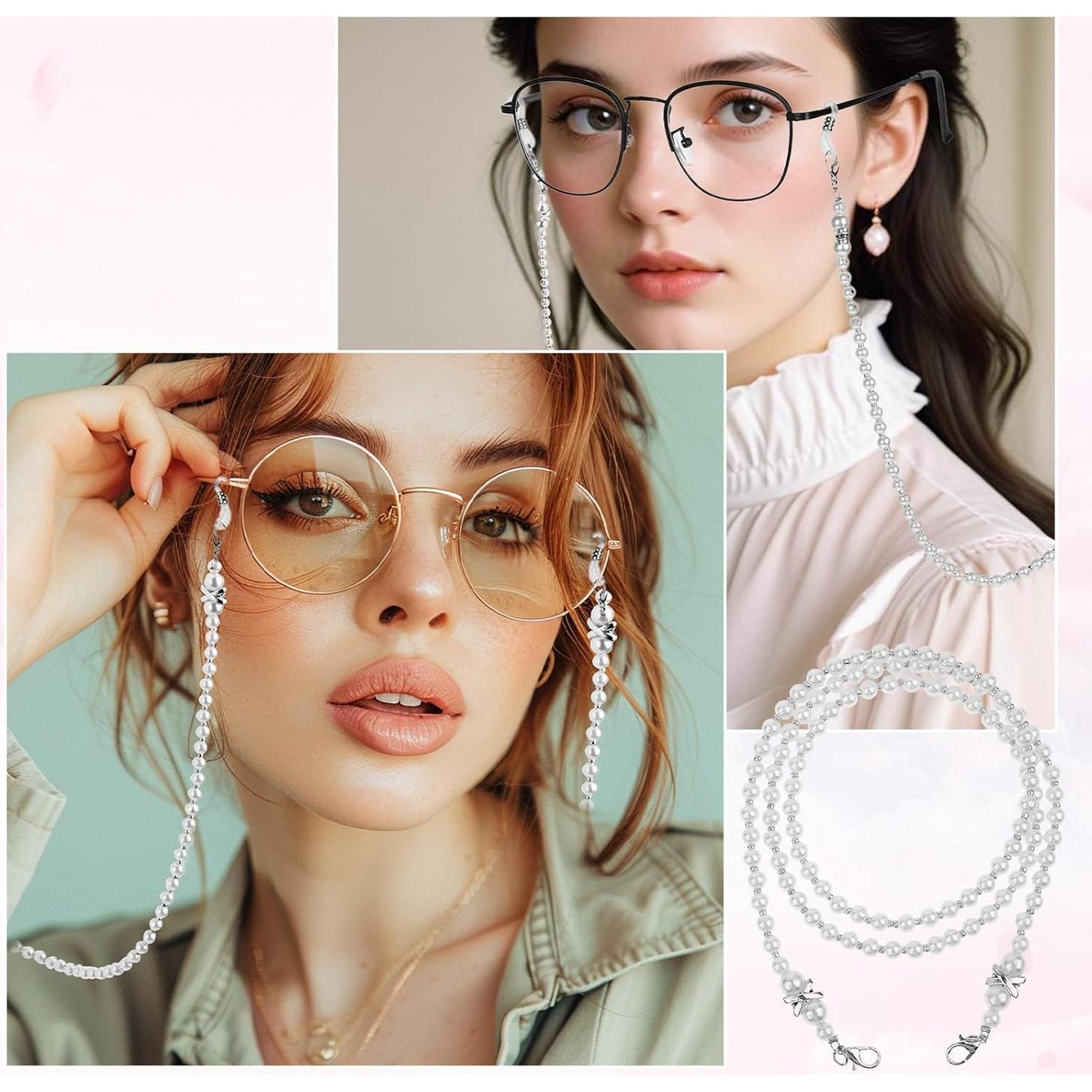 Cadena de Gafas con Perlas Blancas Larrel 74cm Acrílico