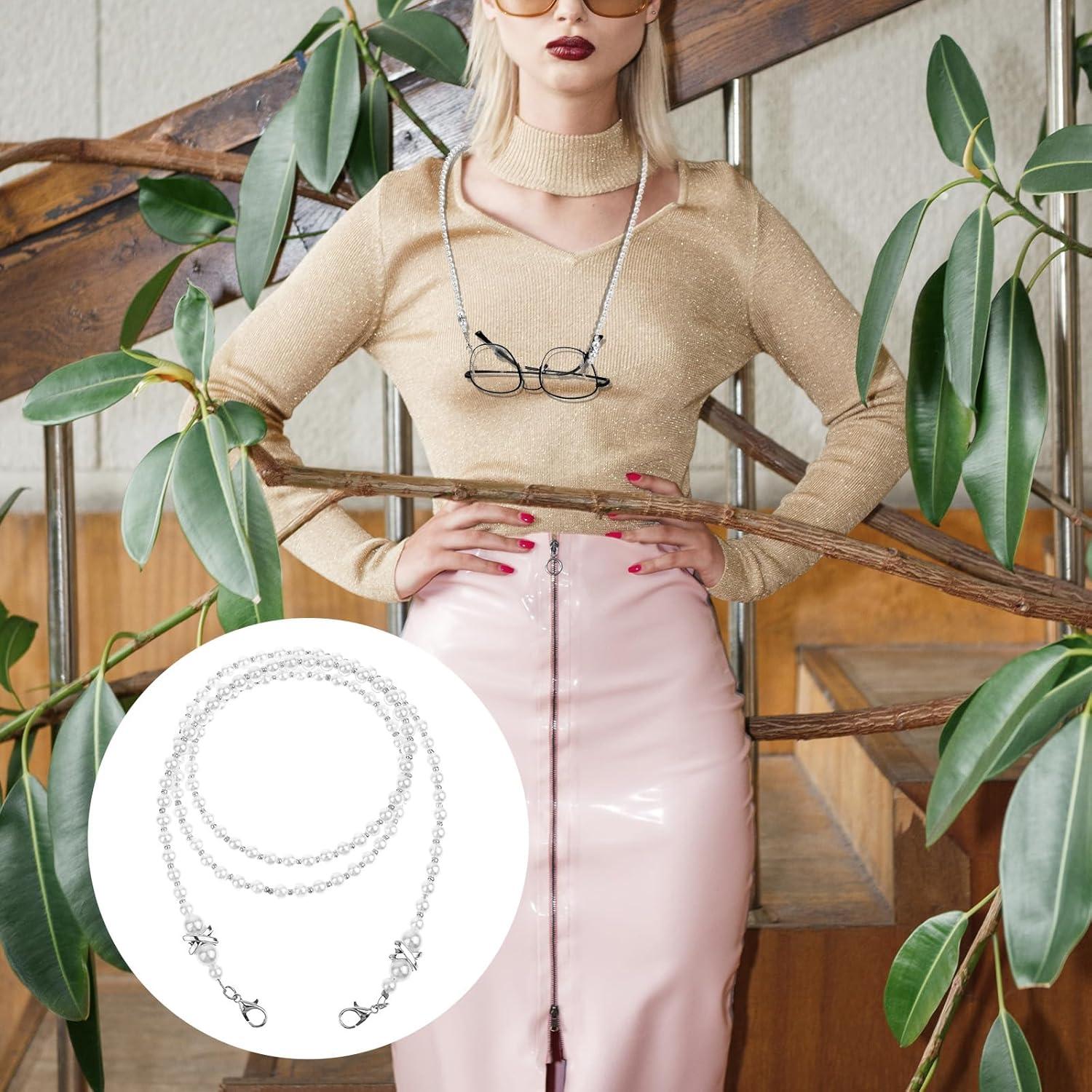 Cadena de Gafas con Perlas Blancas Larrel 74cm Acrílico