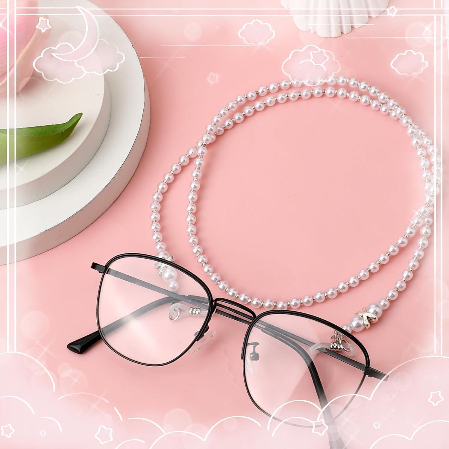 Cadena de Gafas con Perlas Blancas Larrel 74cm Acrílico