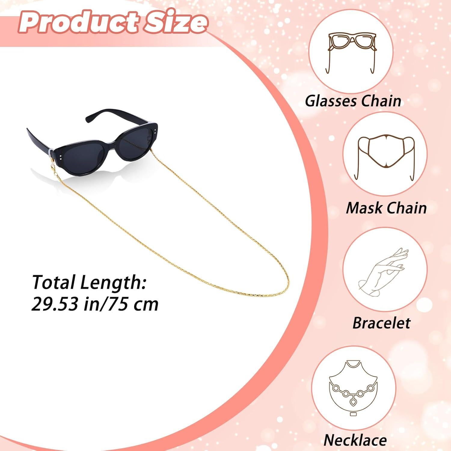 Cadenas para Gafas Heclia 3 PCS Dorado Plateado Negro 75 cm