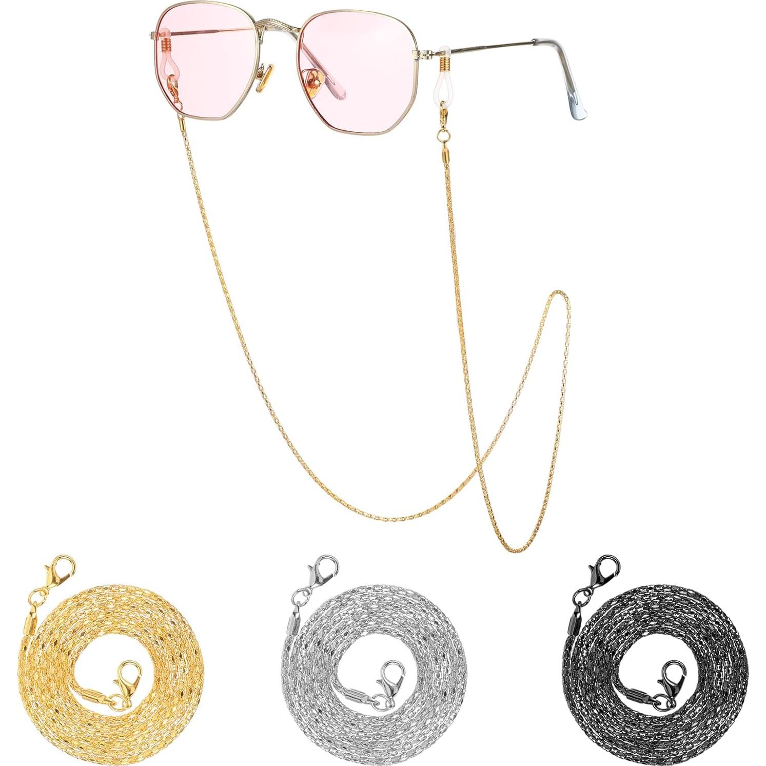 Cadenas para Gafas Heclia 3 PCS Dorado Plateado Negro 75 cm