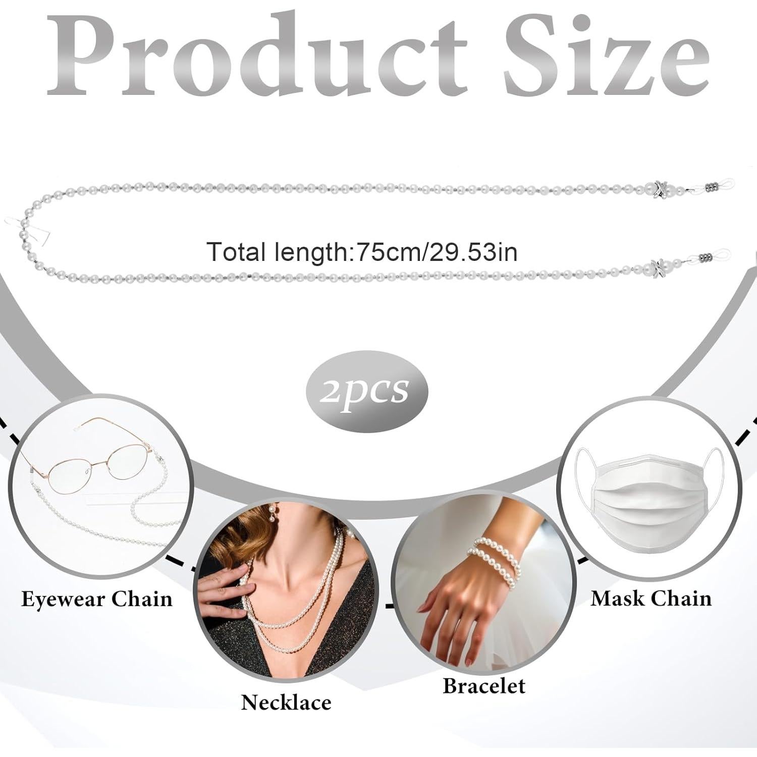 Cadena de Gafas de Perlas LIQWEI 75cm para Mujeres