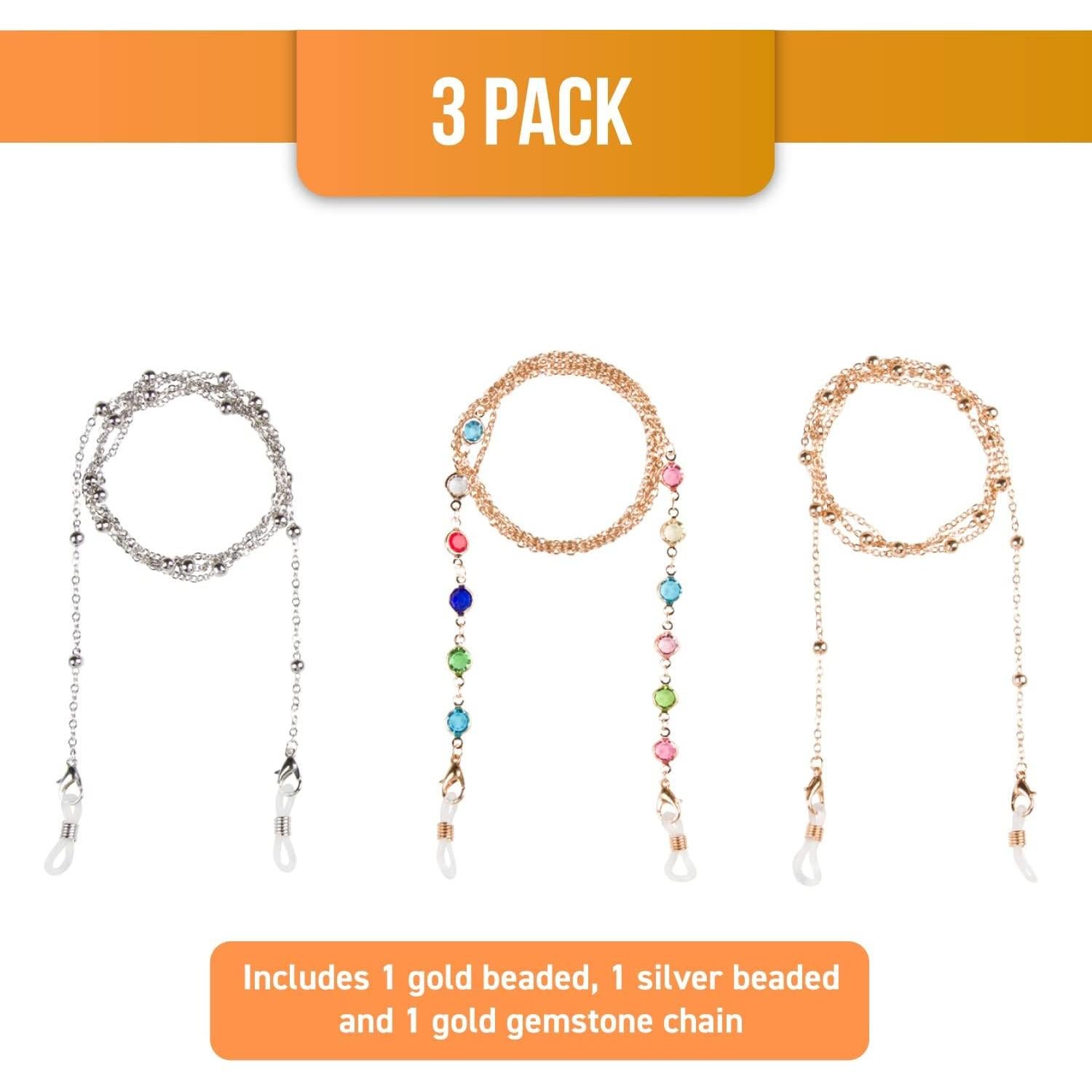 Cadena de Gafas Sidelinx - Paquete de 3 Mujeres Oro Plata